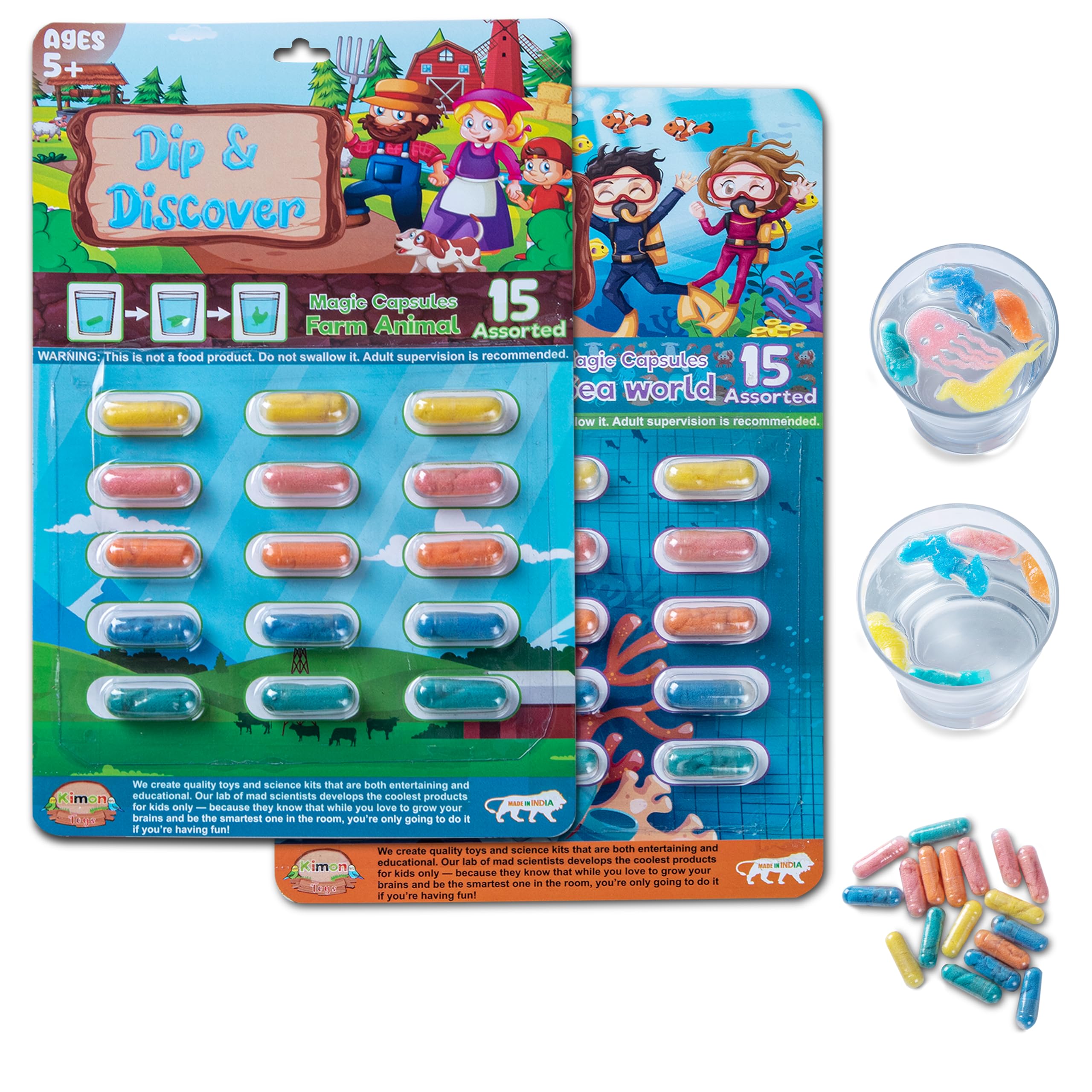 Dip & Discover Grow in Water Magic Capsules (15 per Pack = 30 Capsules) Made in India Surprise Toy Fun Birthday Gift Real Designs & Bright Colours for Boys & Girls (Pack of 2)
