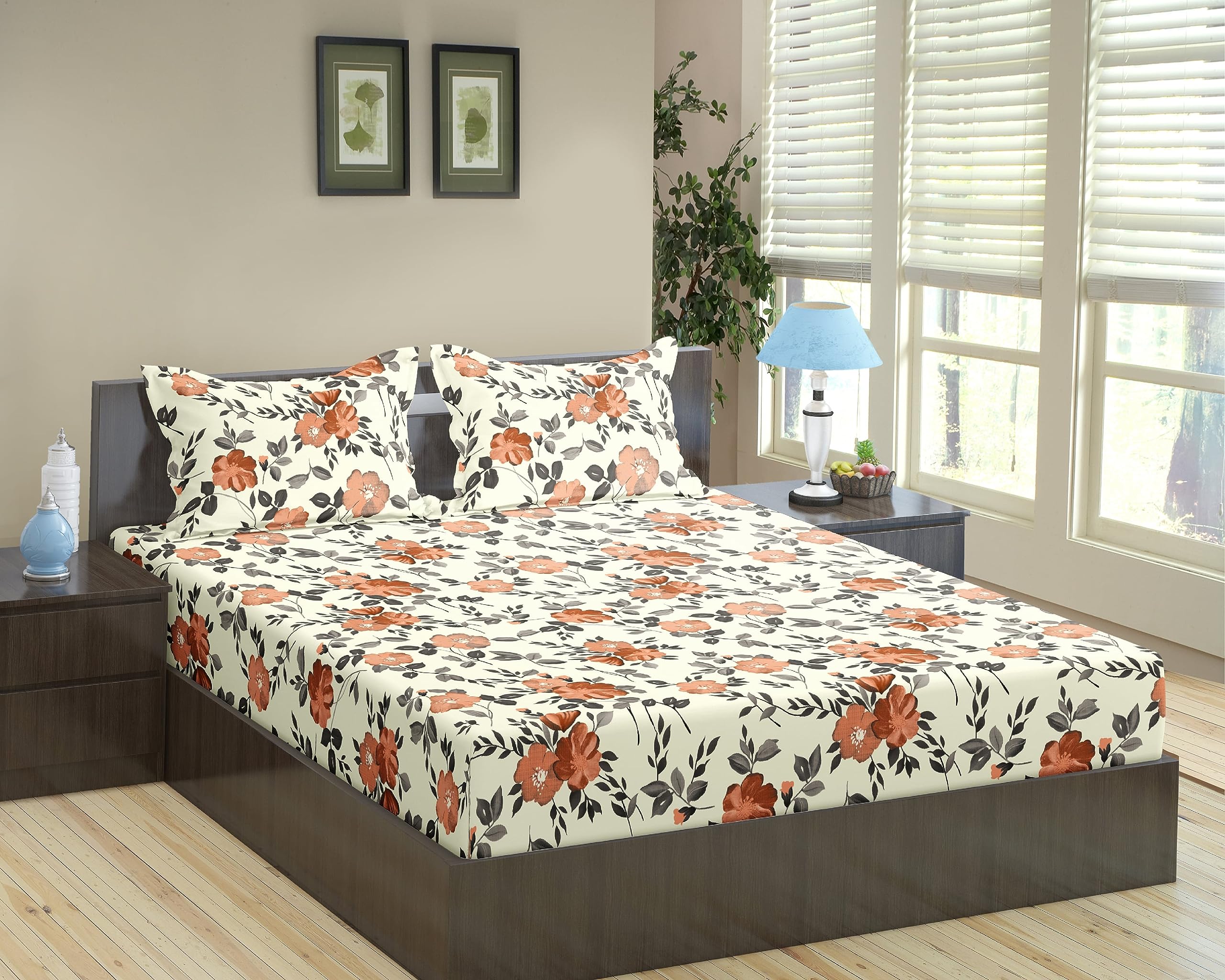 Trance Home Linen Jaipuri Design 180TC 100% Cotton Queen Size Printed Bedsheet | Bedding Set of Queen Size Flat Bed Cover with 2 Pillow Covers (86x104 inch | 7.1ft x 8.6ft - Blooms Rust) (B0CDPQCTC6) Amazon Price History, Amazon Price Tracker