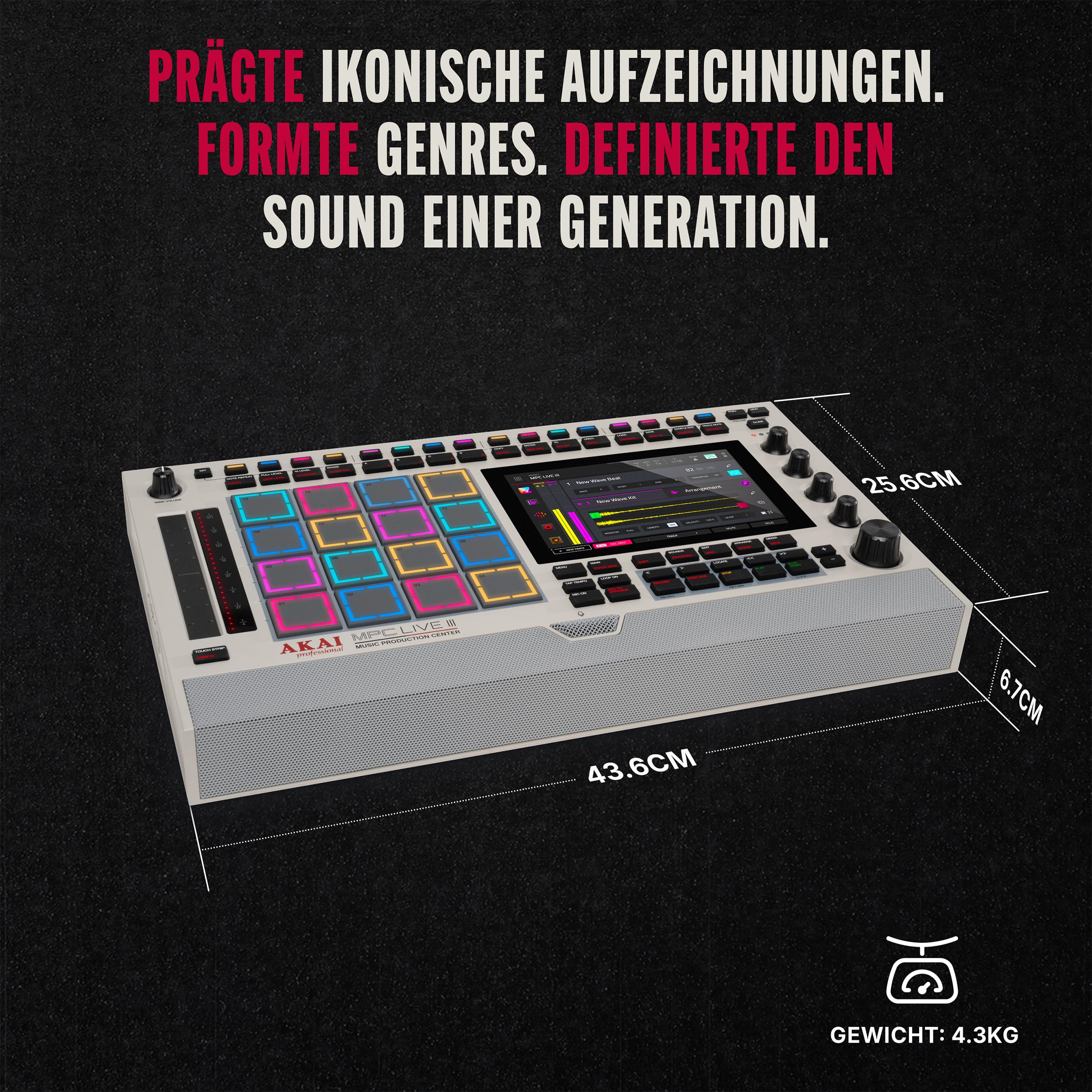 Akai Professional MPC Live III Retro tragbares Musikproduktions-Center | Standalone, MPCe Pads, Touchscreen, Stereo Lautsprecher, Mikrofon, Akku, Bluetooth, WLAN