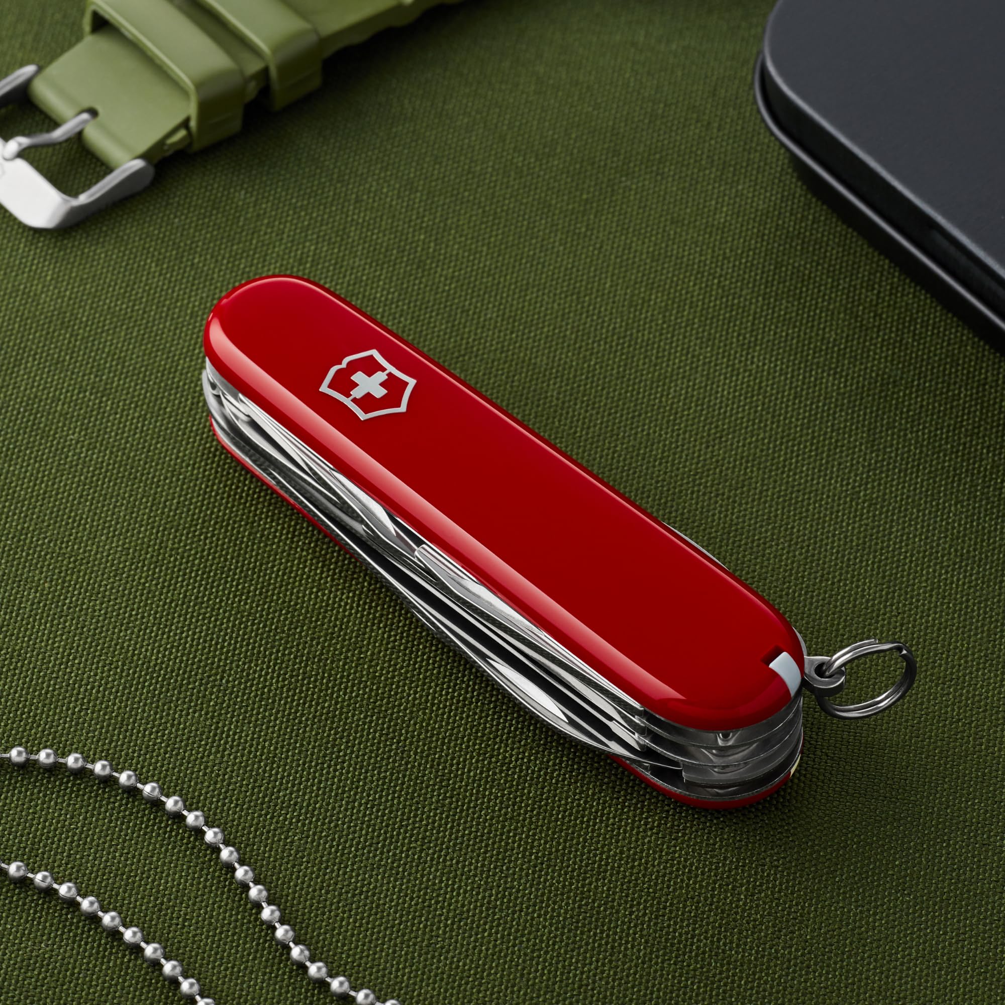 Victorinox, Taschenmesser, Huntsman, 91 mm, rot (15 Funktionen, Klinge, Korkenzieher, Dosenöffner, Klinge)