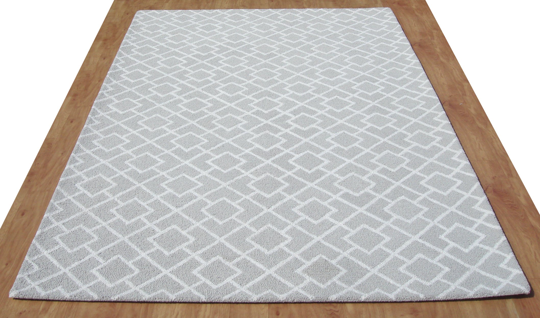 Modern Geometric Style Box Grid Light Grey Handmade 100% Wool Loop Area Rug Carpet