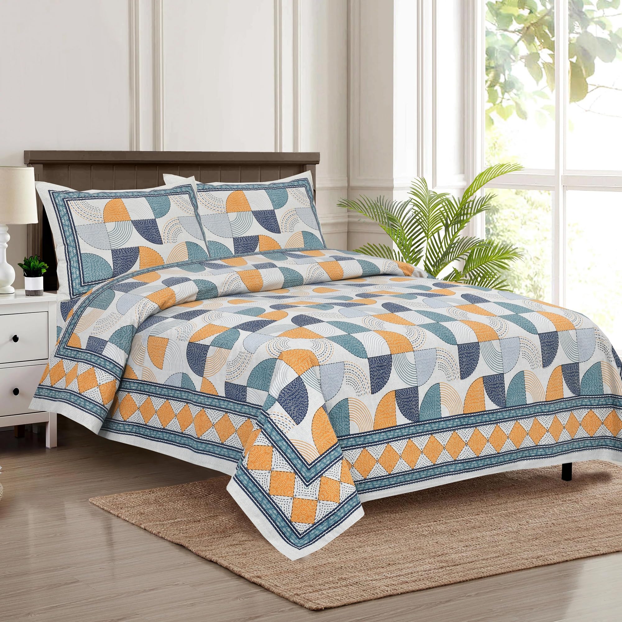 Jaipuri Block Print King Size Cotton Bedsheet Set -14