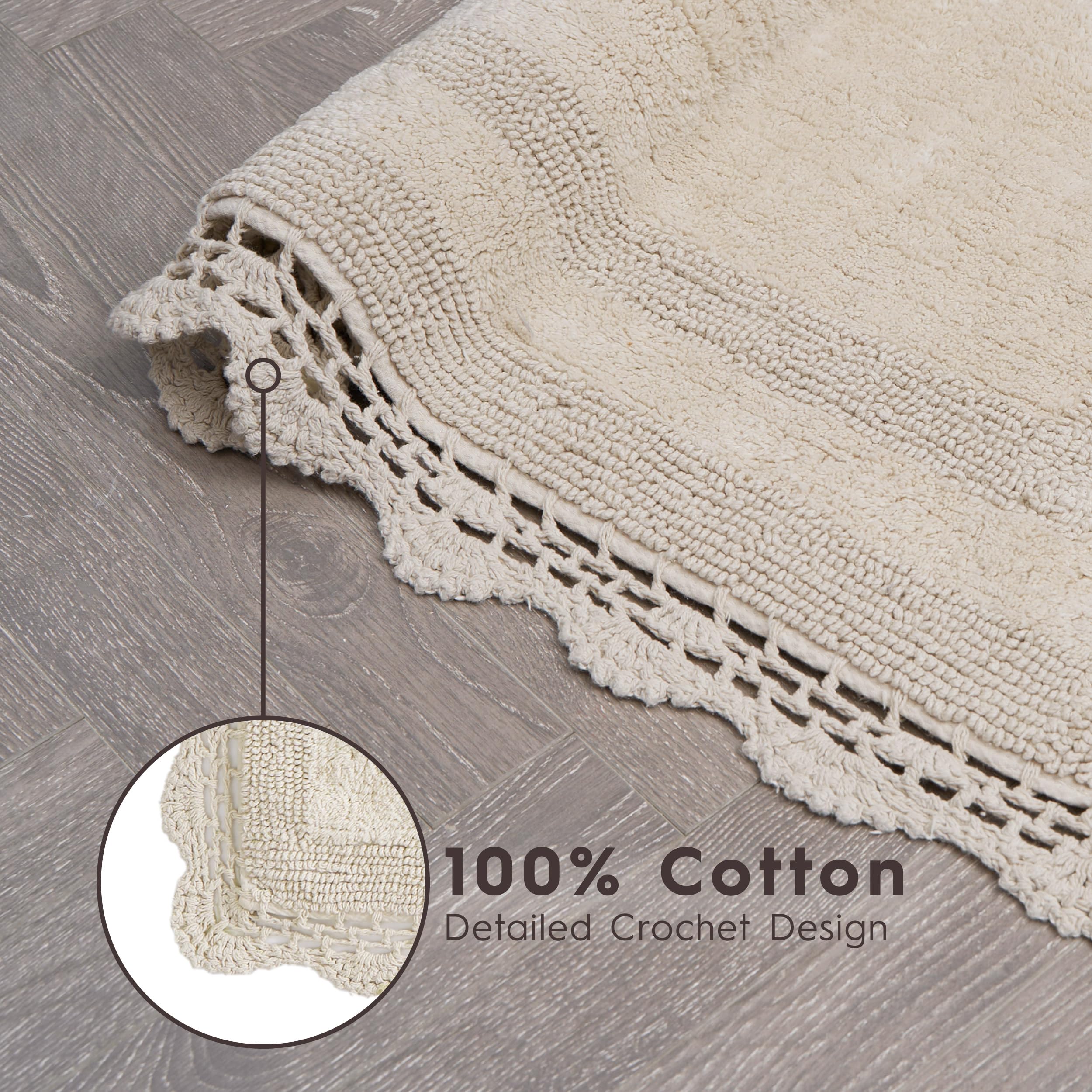 Laura Ashley Crochet Cotton 24x40 Bath Rug, Linen, 61 x 102 cm (Runner) - Image 4