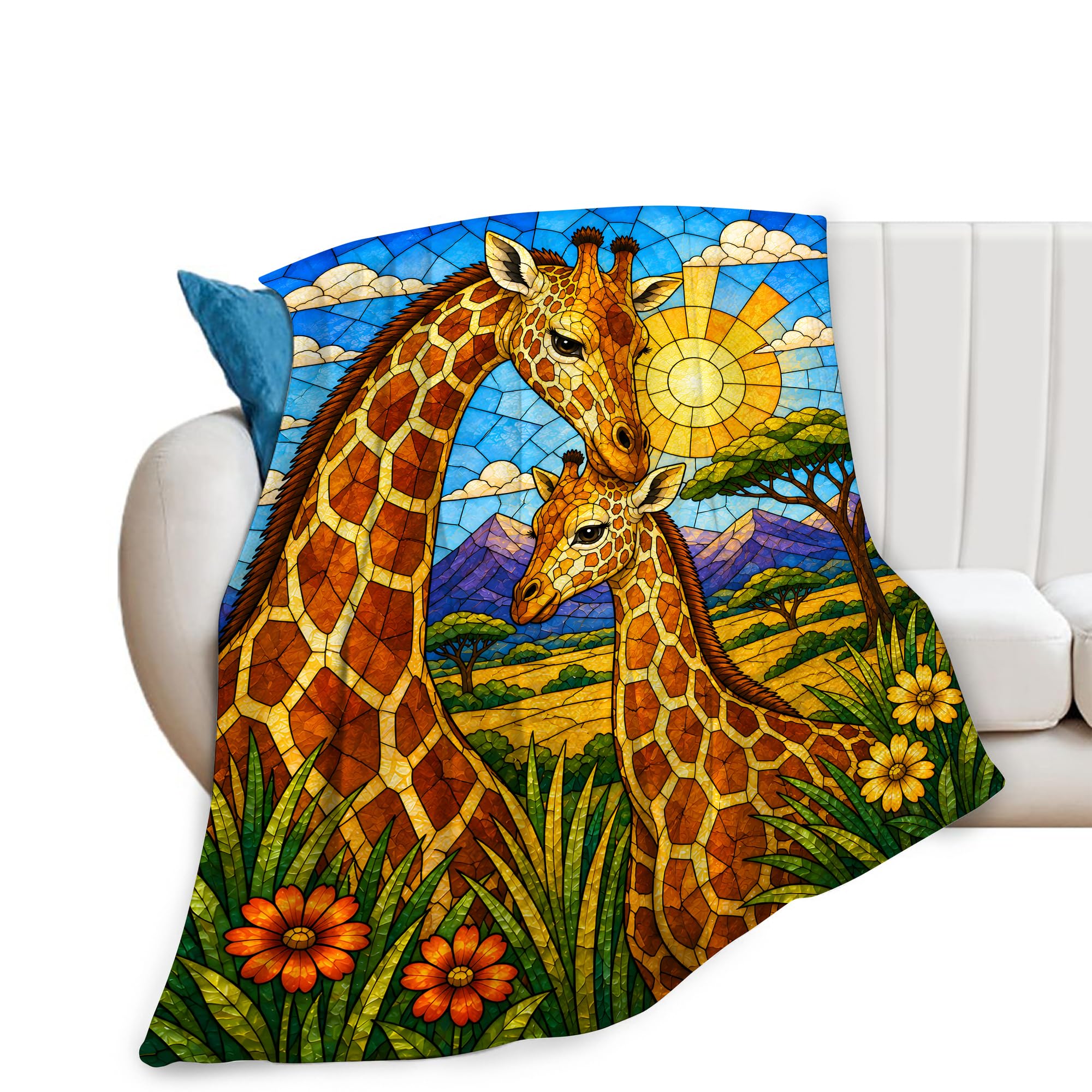 UIAMT Giraffe Throw Blanket Stained Glass Wildlife Lover Gift 40"x50"