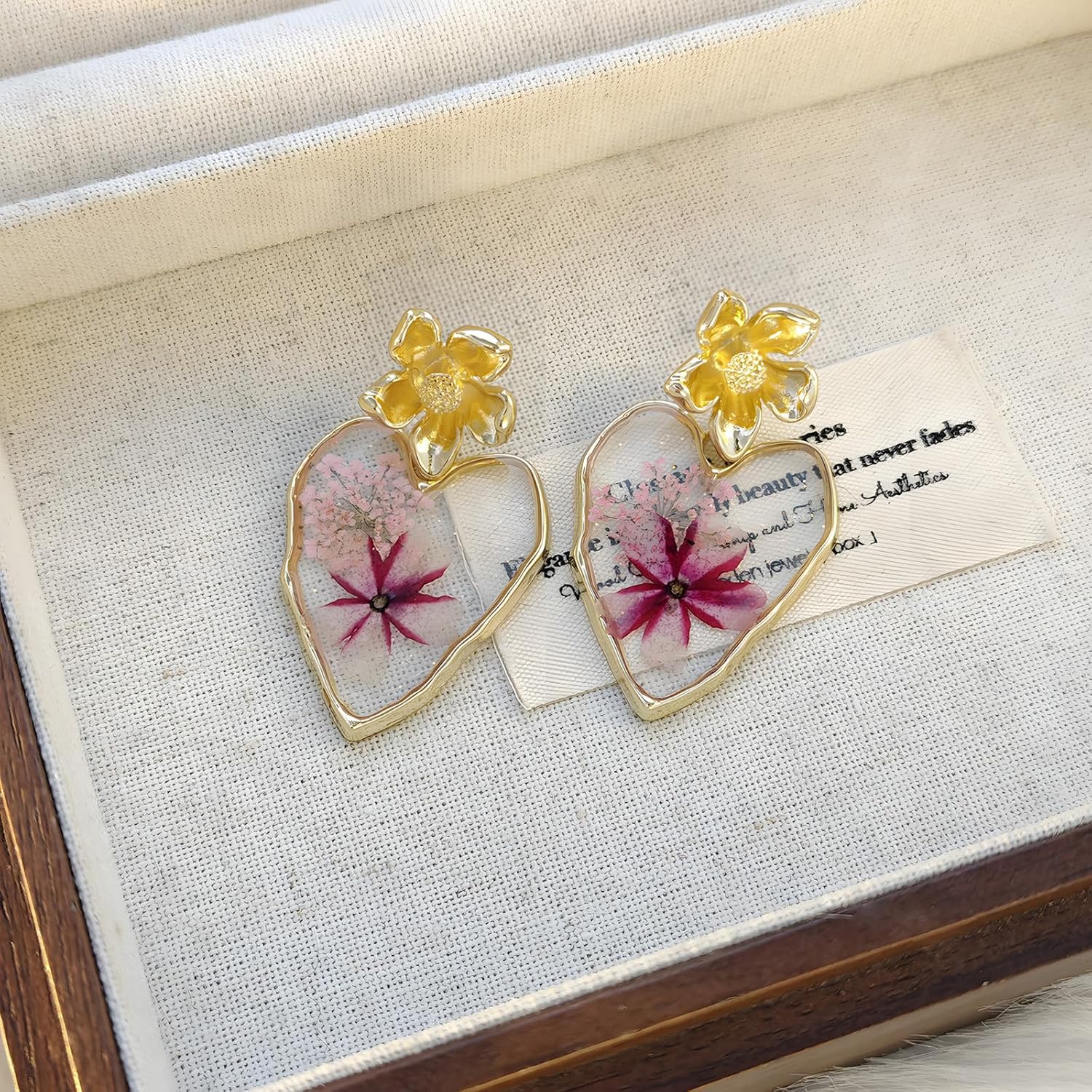 Dried Flower Heart Drop Earrings for Women Resin Dry Flowers Earring Handmade Pressed Real Flower Earrings - Image 7
