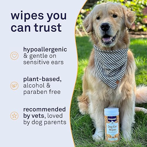 Miniatura 4 de Petpost  Toallitas limpiadoras de orejas grandes para perros - 60 almohadillas de algodón ultra suaves XL en solución de aloe de aceite de coco -