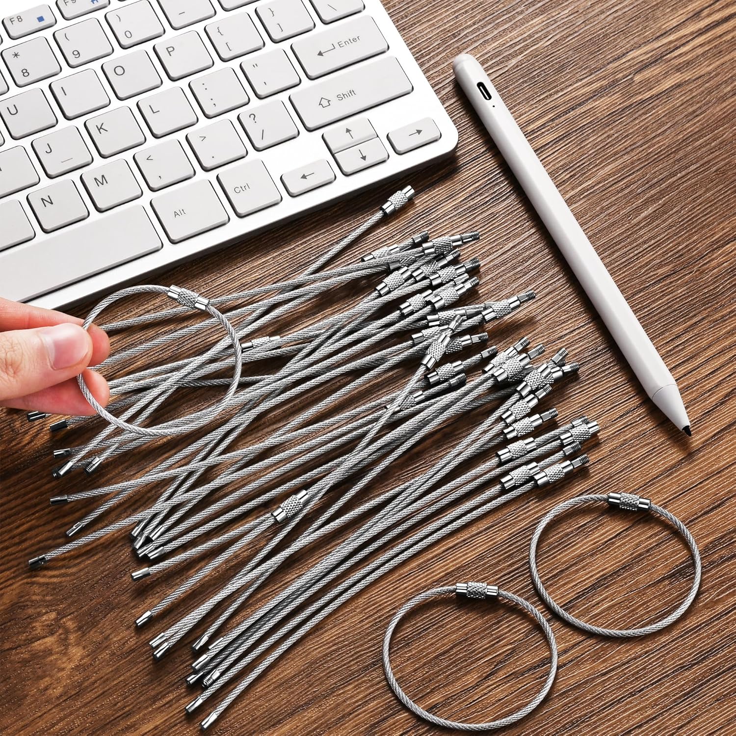 Steel Wire Keychain,Nylon Coated Metal Key Ring Cable,Luggage Tags Loops,2mm thick,Cable Length: 5.9 inches,Silver - Image 4