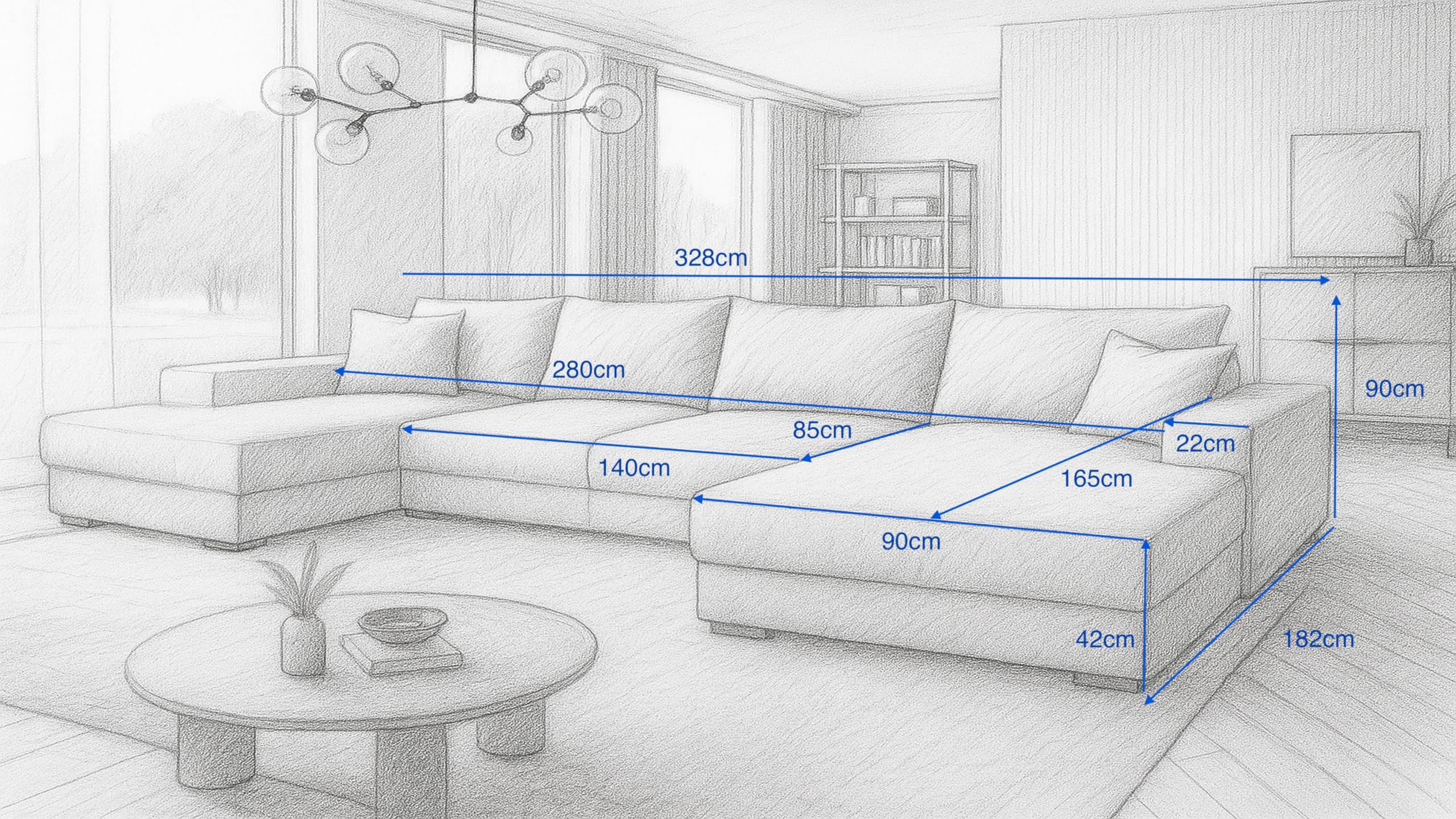 A&J MöbelLand Ecksofa VIENA 328x182 cm mit Schlaffunktion, Bonellfederkern und Bettkasten in Creme – modernes Schlafsofa mit Stauraum