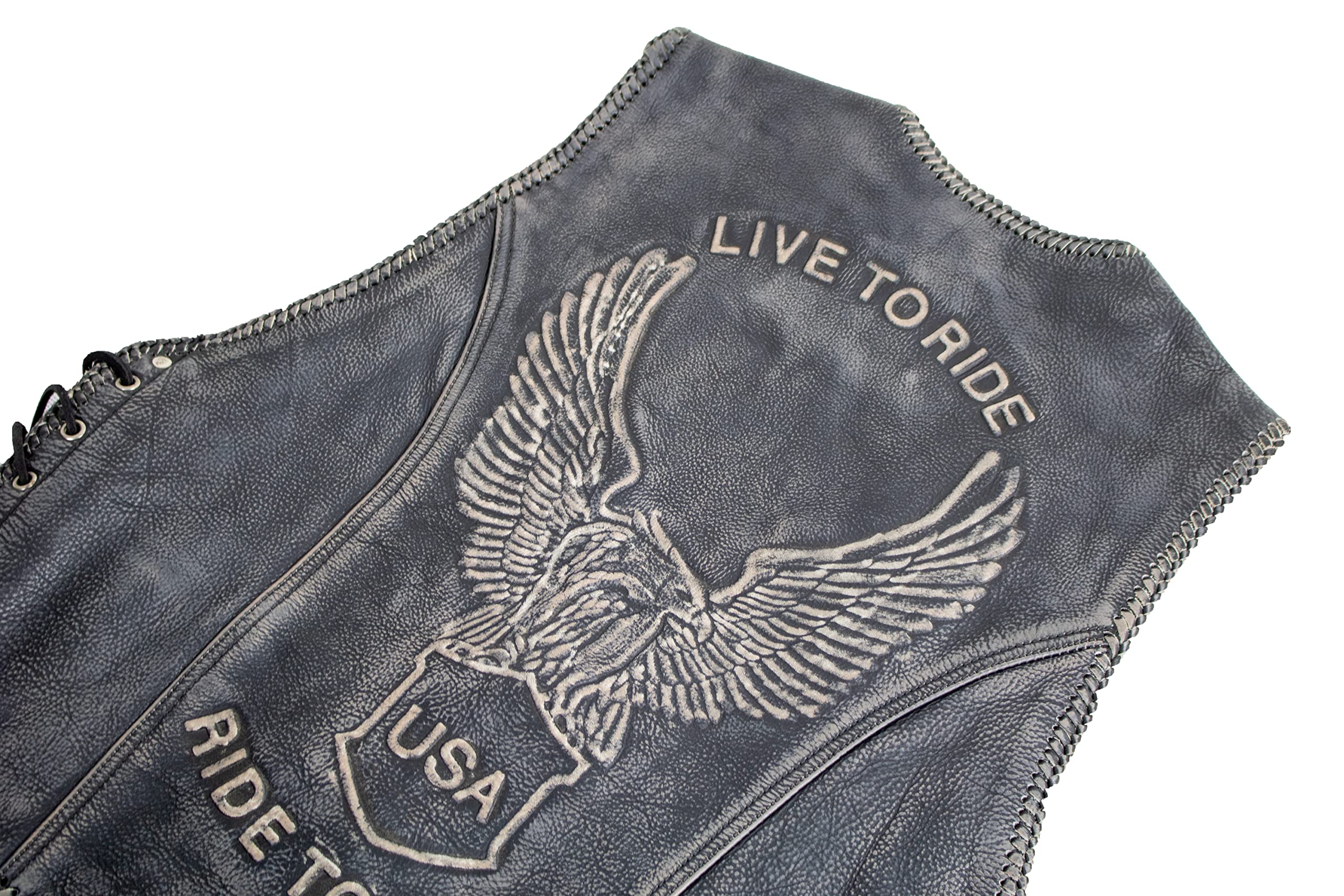MDM Gilet in pelle con aquila goffrata in pelle vintage, vintage, S