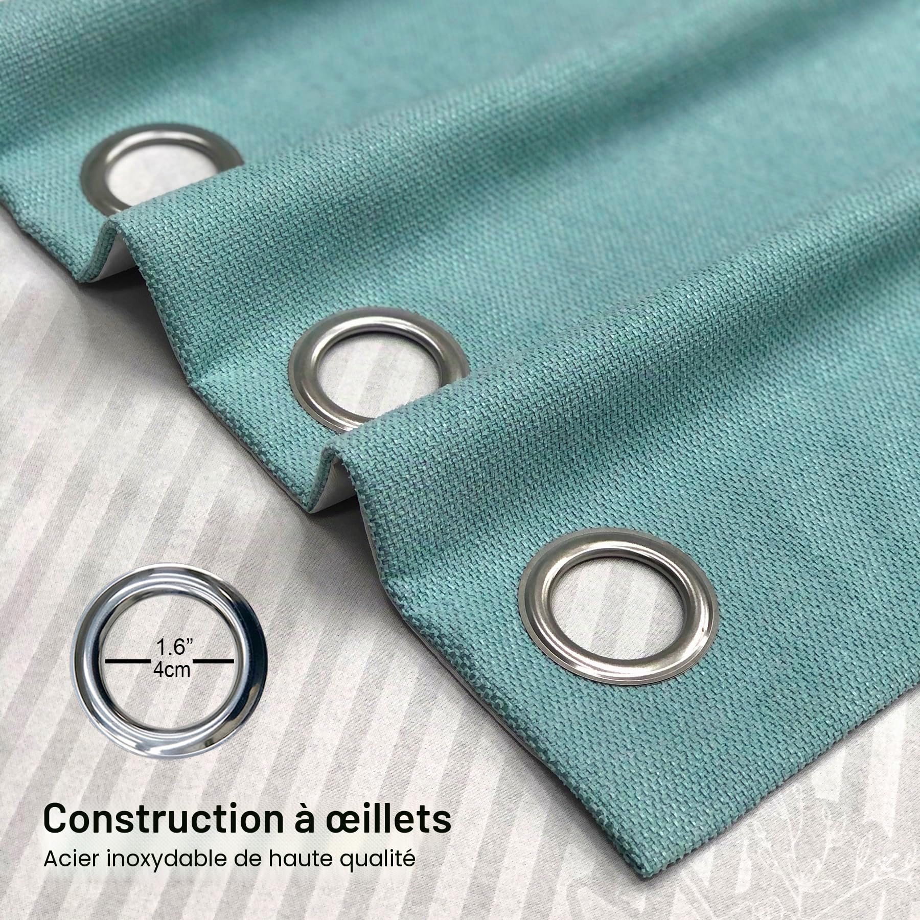 always4u Rideau Thermique Isolant Anti Froid, Rideaux Occultant 100%, Tressage Croisé Texture Semi Uni, Salon Moderne pour Salon Cuisine, Bleu Turquoise Lot de 2 140x245cm