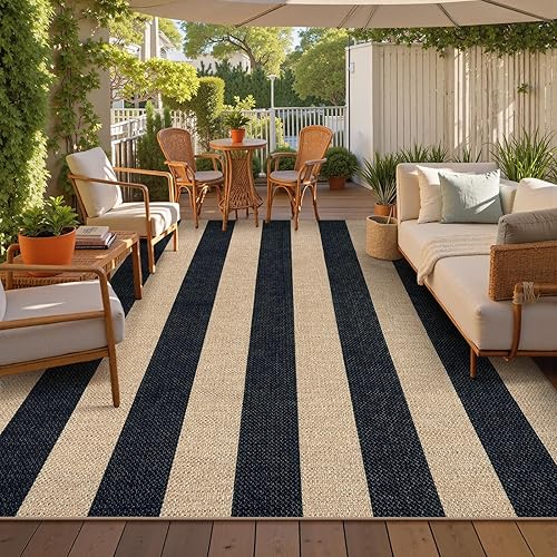 Miniatura 11 de Lahome Alfombra de yute a rayas fácil para patio al aire libre, alfombras lavables de 3 x 5 pies para entrada, porche, casa de campo, alfombra
