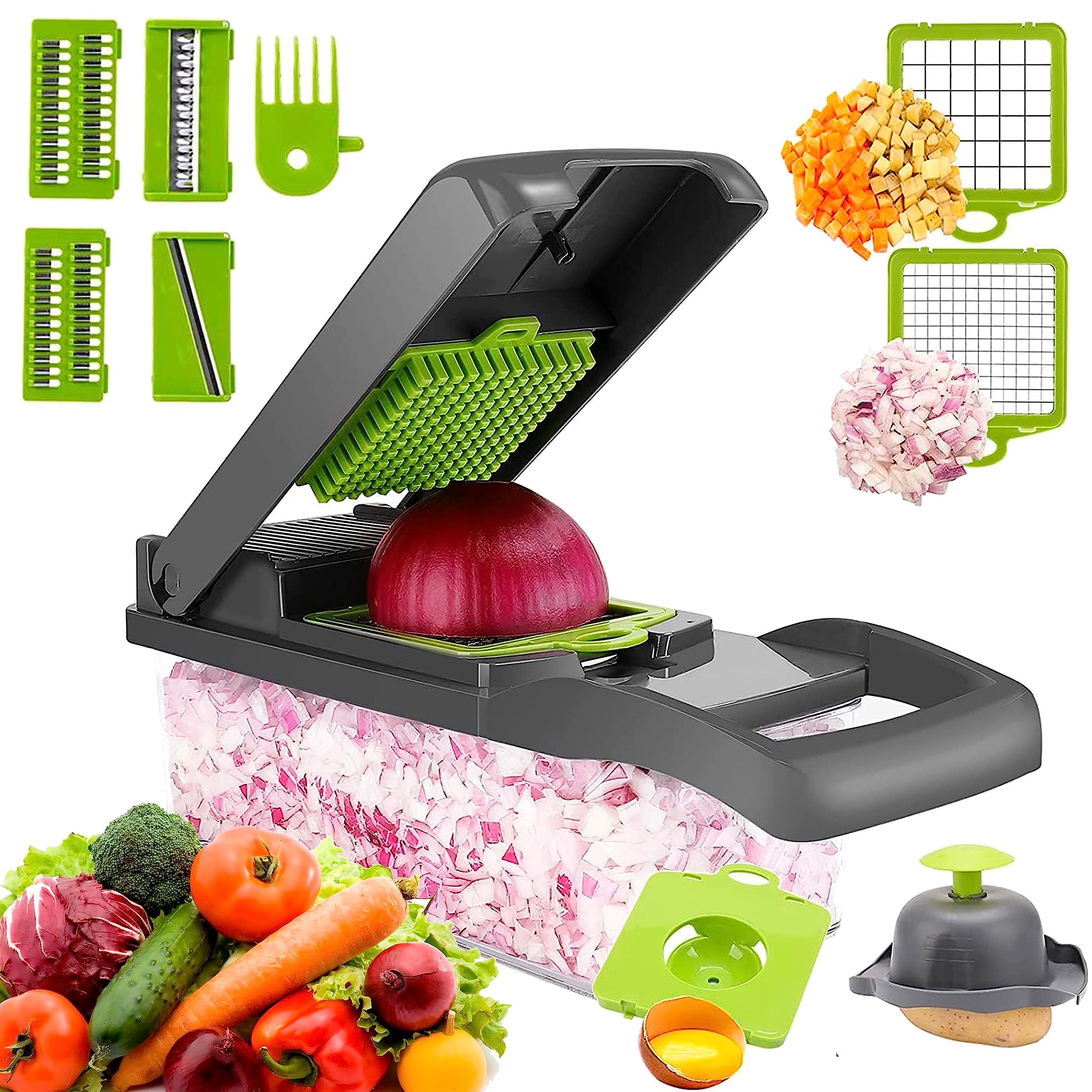 ITSVOLPART Vegetable Chopper 12 in 1 - Superior Quality, Food Cutter, Onion and Salad Slicer with Container, Labor Saving, Easy to Clean, User Friendly. Veggie chopper, snap salad cutter