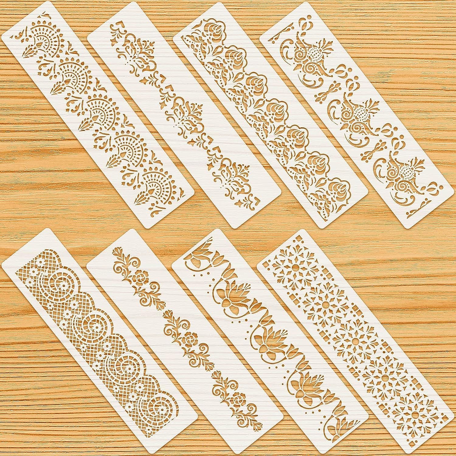 SLGIFT 8 Pieces Border Stencil Flower Stencil Template Cake Decorating Templates Reusable DIY Art and Craft Floral Edge Baking Tool for Painting On Wood | Canvas | Paper | Fabric