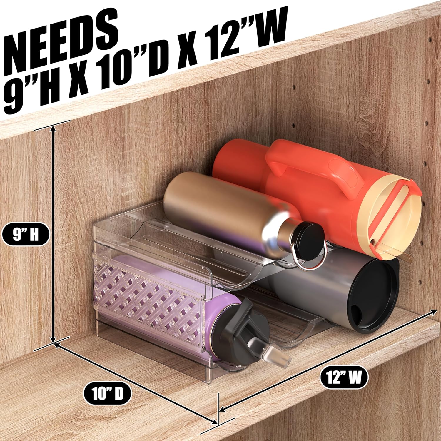 Simple Houseware 2-Tier Stackable Water Bottle Tumbler Storage Organizer, Clear - Image 3