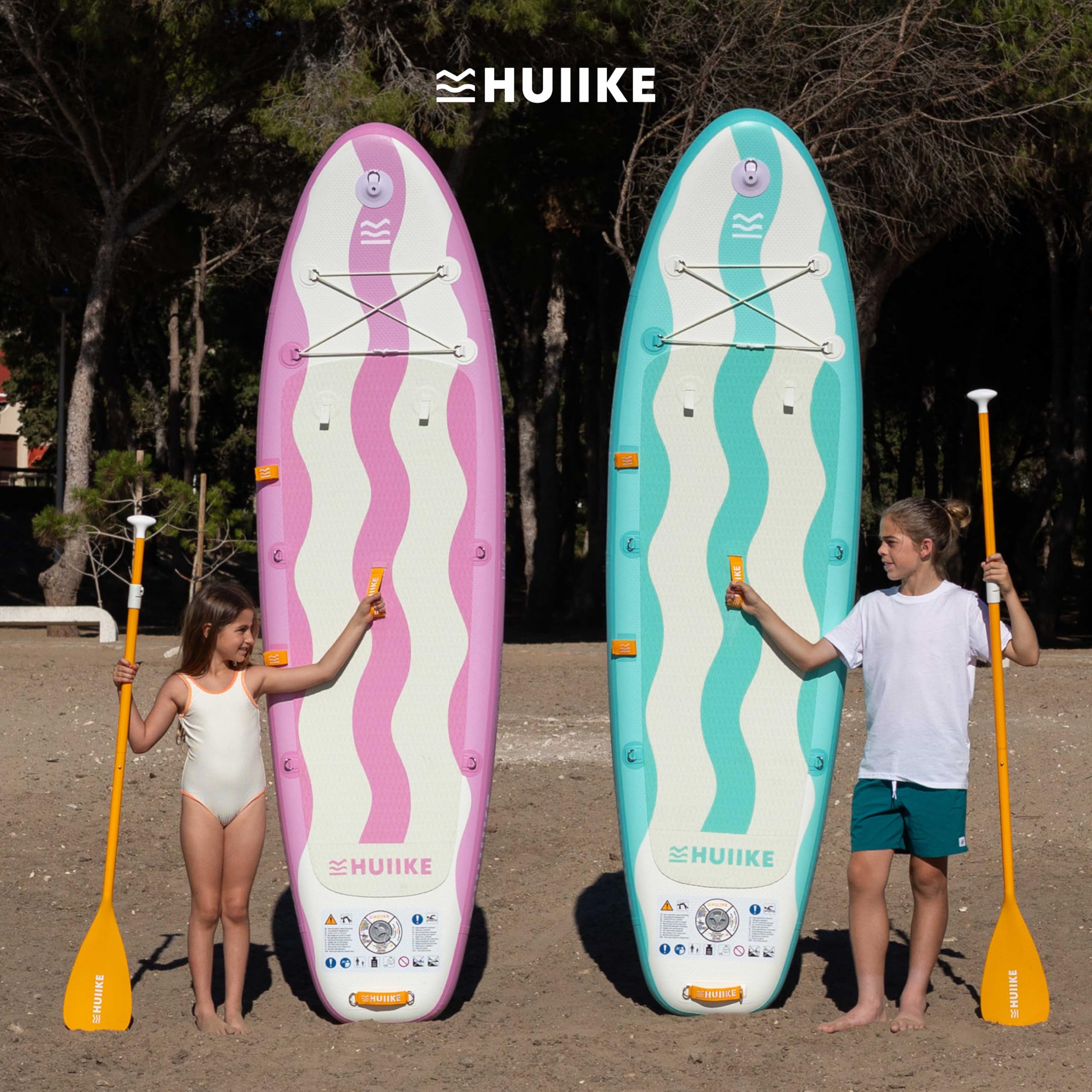 HUIIKE Deska Stand Up Paddle dla Dzieci 8’7” z Akcesoriami w Zestawie, Wiosłem, Pompką, Statecznikami, Leash i Plecakiem. Pompowana Deska SUP o Dużej Stabilności i Wytrzymałości. Udźwig do 80 kg