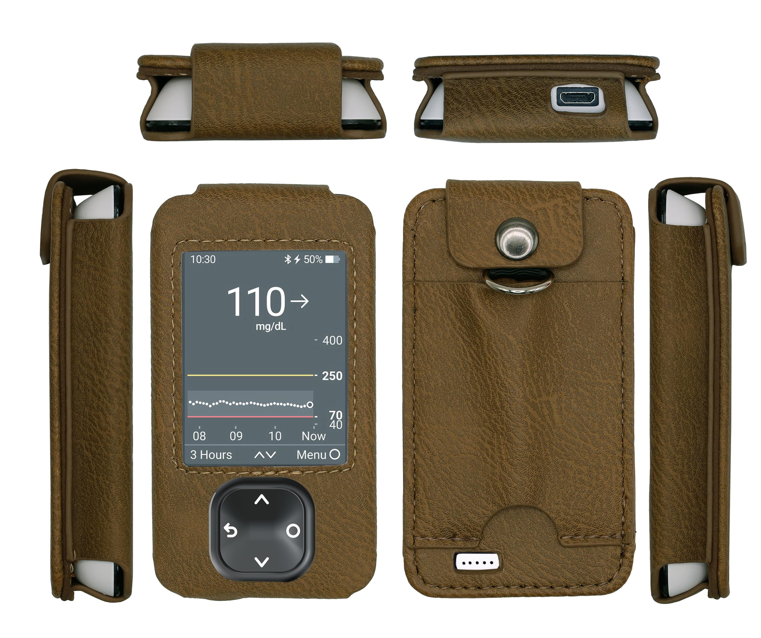 Fitted Leather Case W/Screen Protector & Pocket for Dexcom G7 / G6 Receiver (Retail Packaging Includes Lanyard) (Brown)