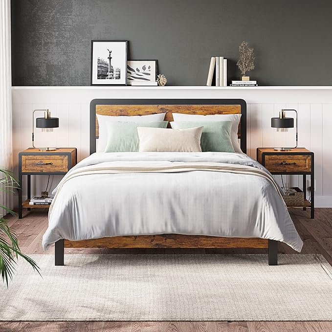 IDEALHOUSE Queen Bed Frame with Headboard, Platform Bed