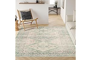 Pale Green & Pink Sage 5x7 Washable Rug: Vintage Charm for Modern Homes