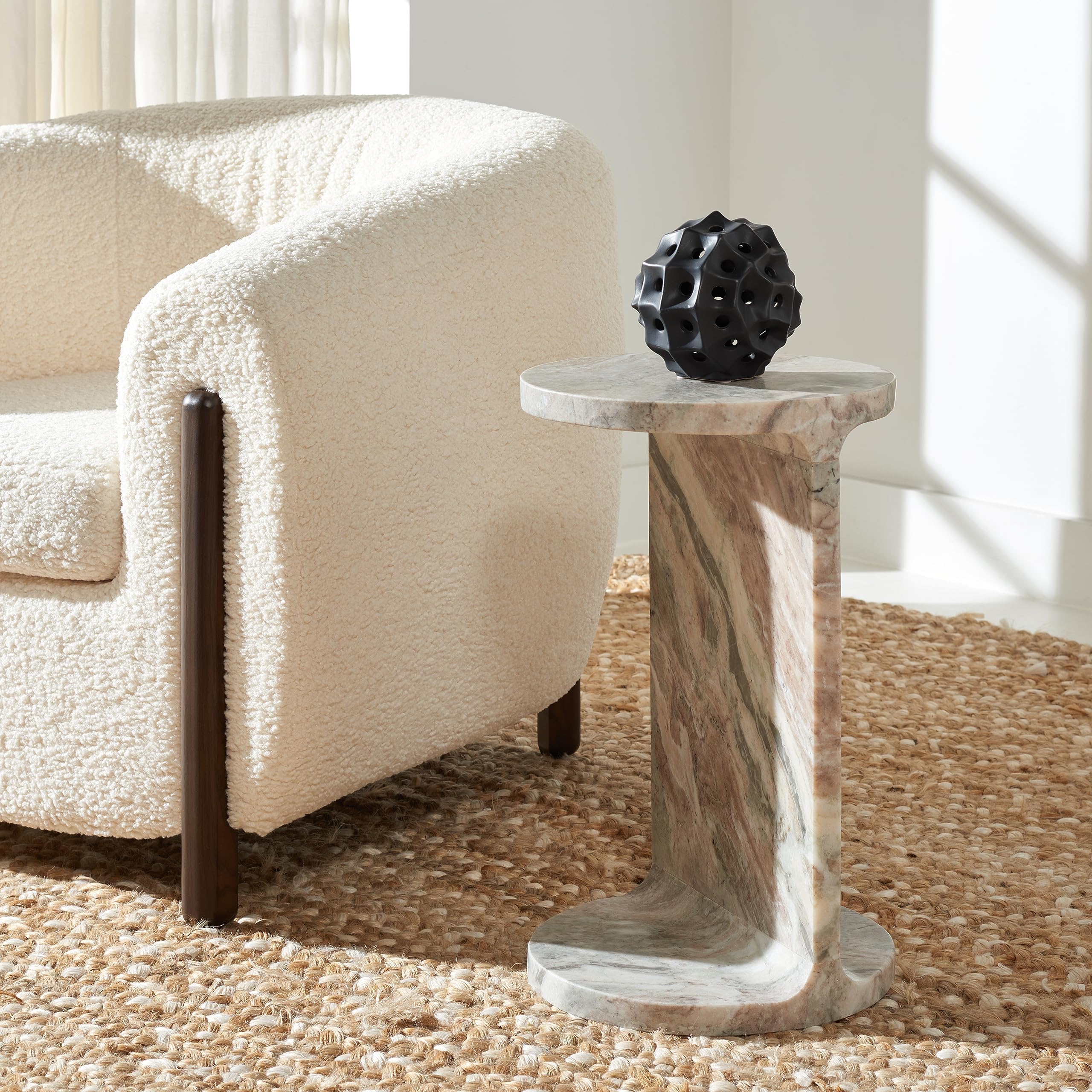 SAFAVIEH Couture Collection Melinda White/Brown Marble Accent C-Table (Fully Assembled)