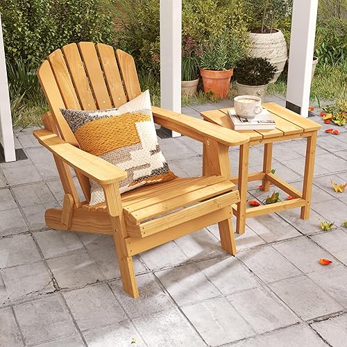 Miniatura 2 de Oversize Wooden Outdoor Folding Adirondack Chair with Pre-Assembled BackRest & SeatBoard, Wood Patio Chair for Garden Backyard Porch Pool Deck