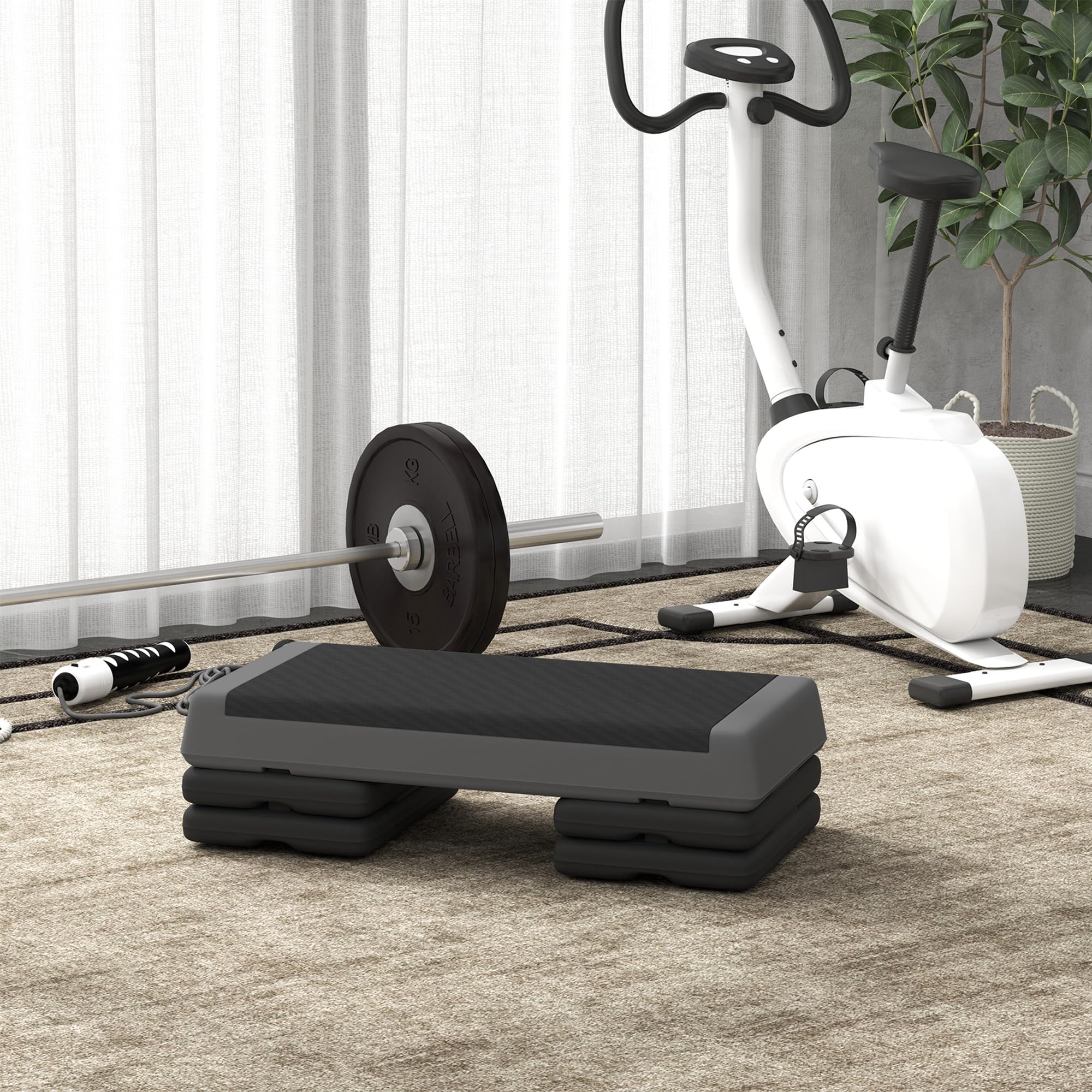 SPORTNOW Stepper Fitness Aérobic 3 Niveaux, Hauteur Réglable 10,5/15,5/20,5 cm, Surface Antidérapante, Step d'exercice pour Maison et Salle de Sport, Capacité 250 kg, Gris