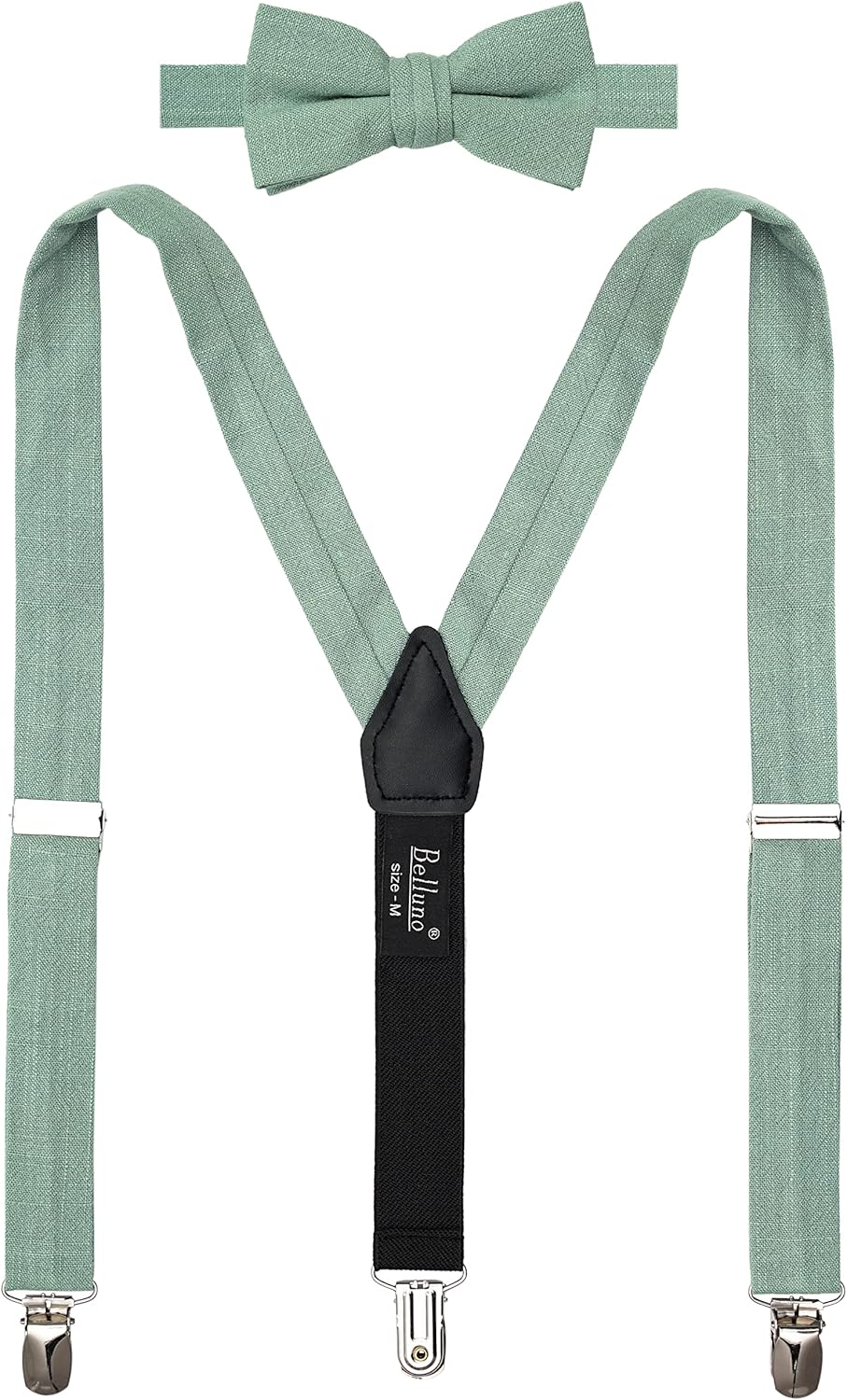 BELLUNO Solid Pre-tied Bow Tie and Suspenders Set for Boys and Youths Events, Parties, Wedding, Cotton and Linen