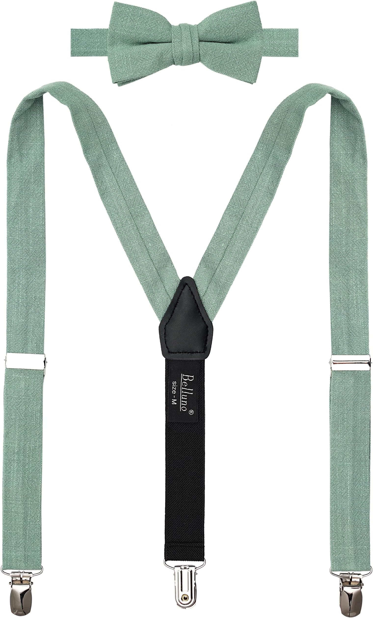 Solid Pre-tied Bow Tie and Suspenders Set for Boys and Youths Events, Parties, Wedding, Cotton and Linen