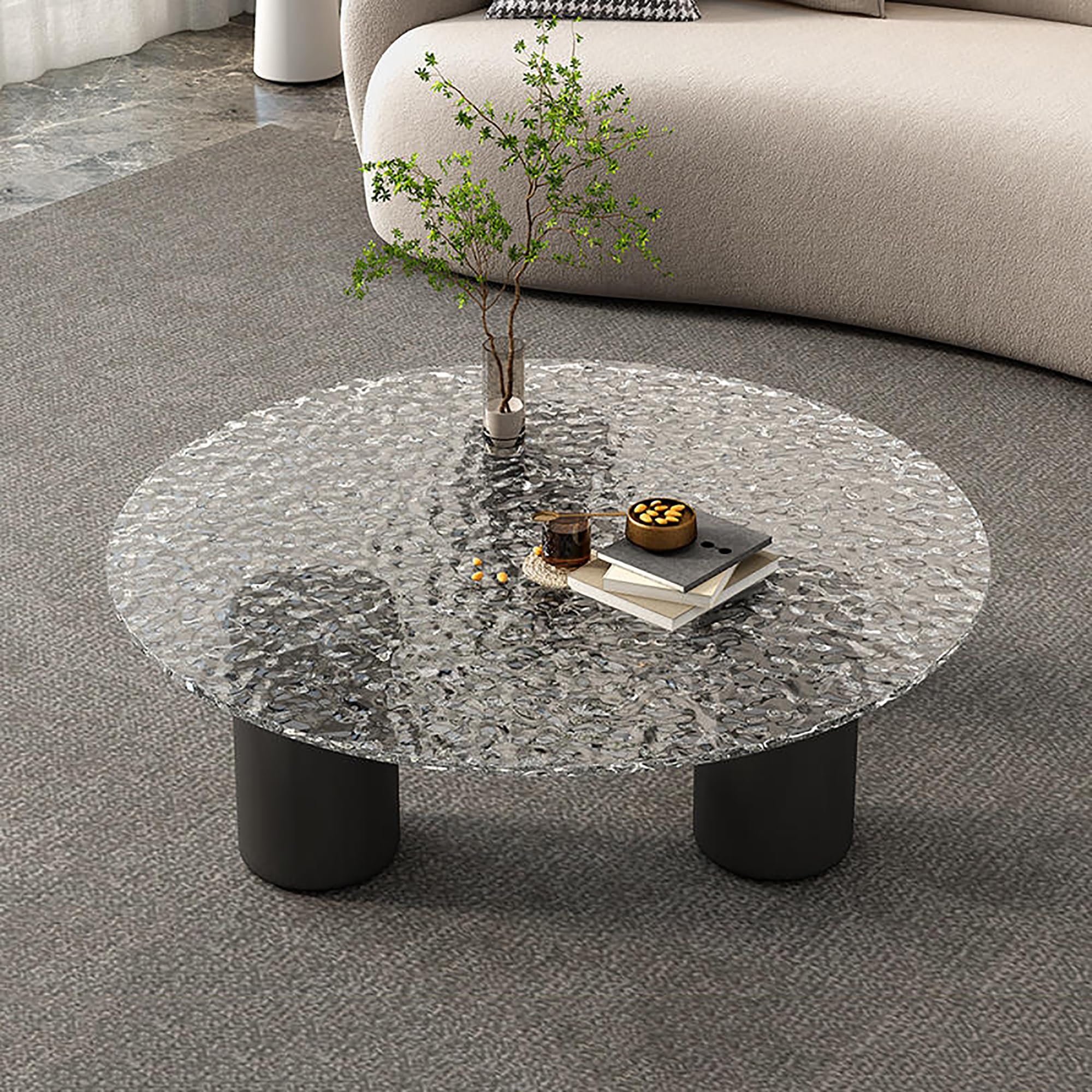 VEEZHA ネストテーブル 丸 ローテーブル ガラス コーヒーテーブル  