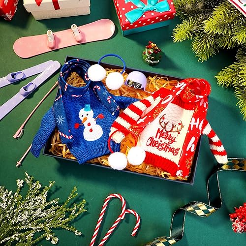 Miniatura 6 de Hungdao Juego de 9 accesorios de muñeca de Navidad, incluye orejeras, bufanda suave, suéter acogedor, tubo inflable para nieve, accesorio de ropa de