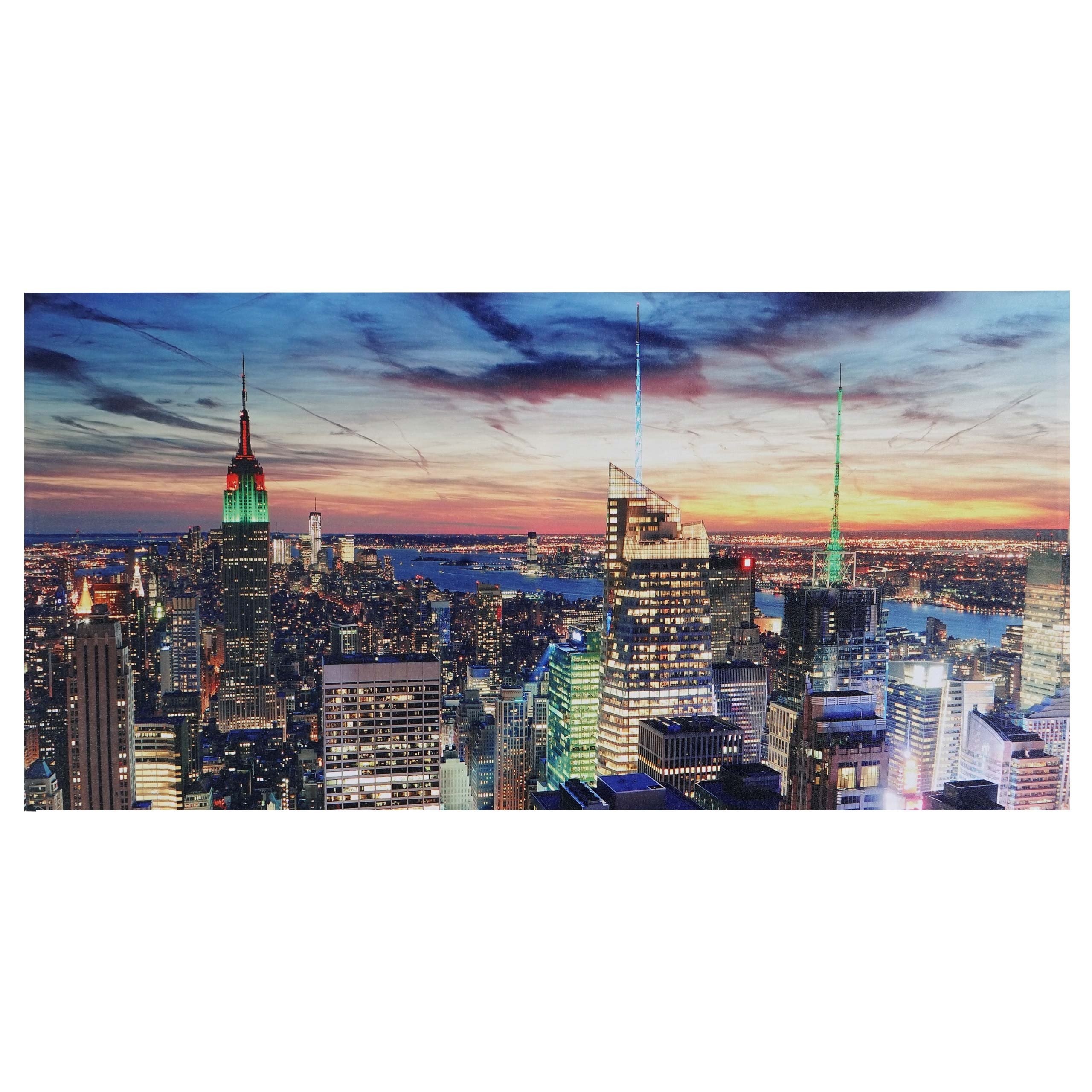 Mendler LED-Bild, Leinwandbild Leuchtbild Wandbild, Timer MVG-zertifiziert - 100x50cm New York, flackernd