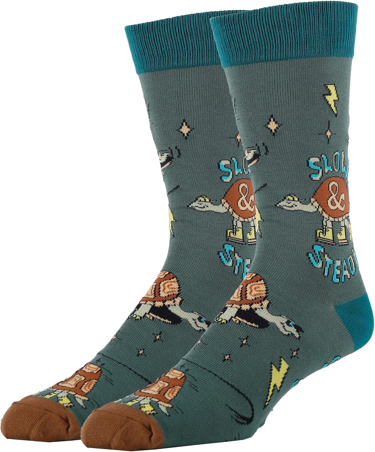 ooohyeah Men’s Funny Novelty Turtle Crew Socks, Crazy Fun Saying Silly Cotton Dress Socks Gift, Slow & Steady