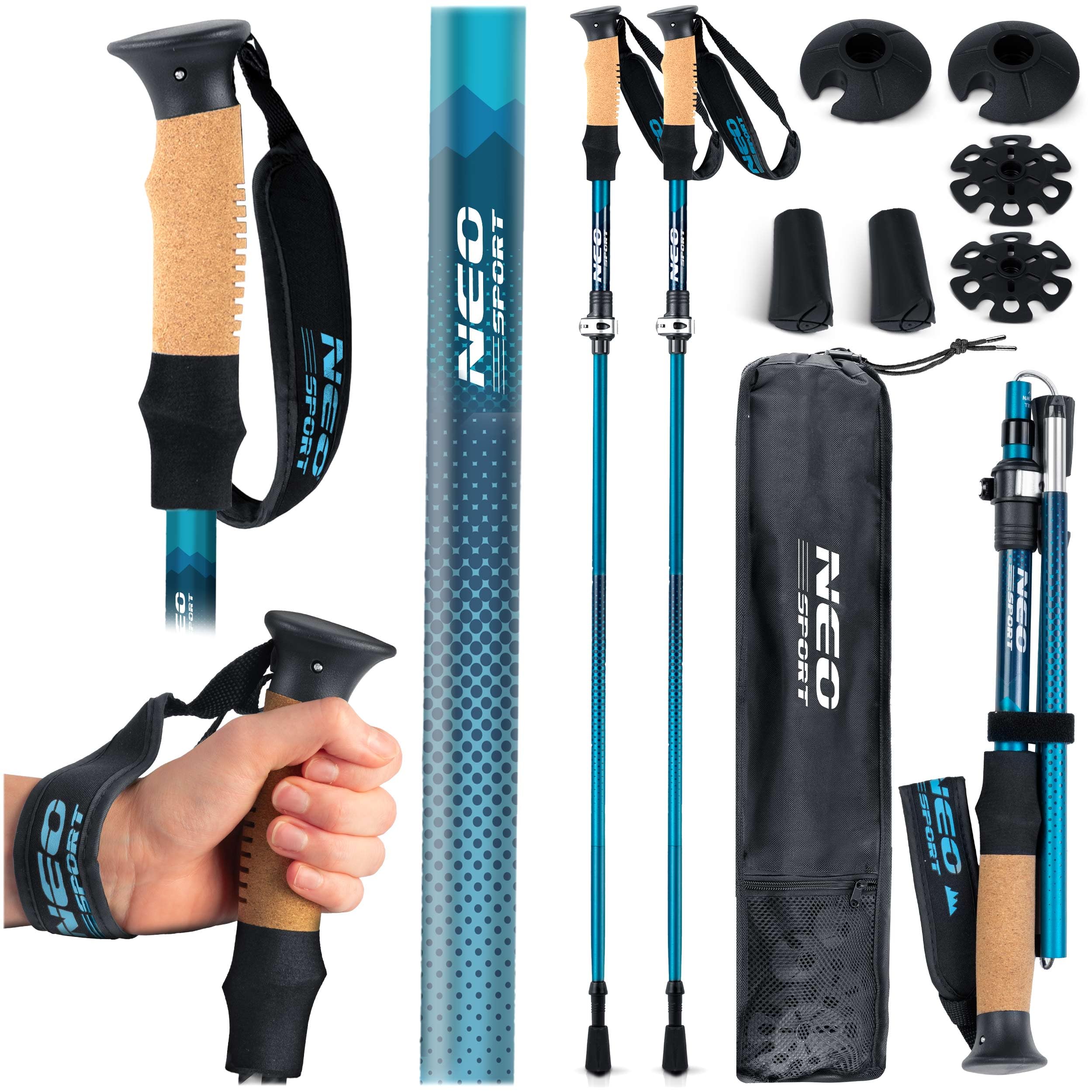 EO-Sport Trekking Bâtons de Marche Marche Nordique Pliant Réglable 85-130 cm Aluminium Liège Poignée 1 Paire