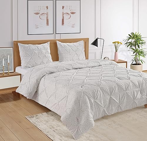 LANE LINEN Juego de edredón 100% algodón orgánico, 3 piezas, relleno de edredón plisado, cálido para todas las estaciones (1 edredón, 2 fundas de