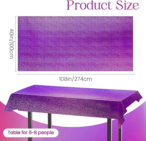 Miniatura 2 de 2 piezas de manteles de plástico holográficos púrpuras 40" x 108" manteles de mesa láser cubiertos de papel de aluminio desechables para decoración