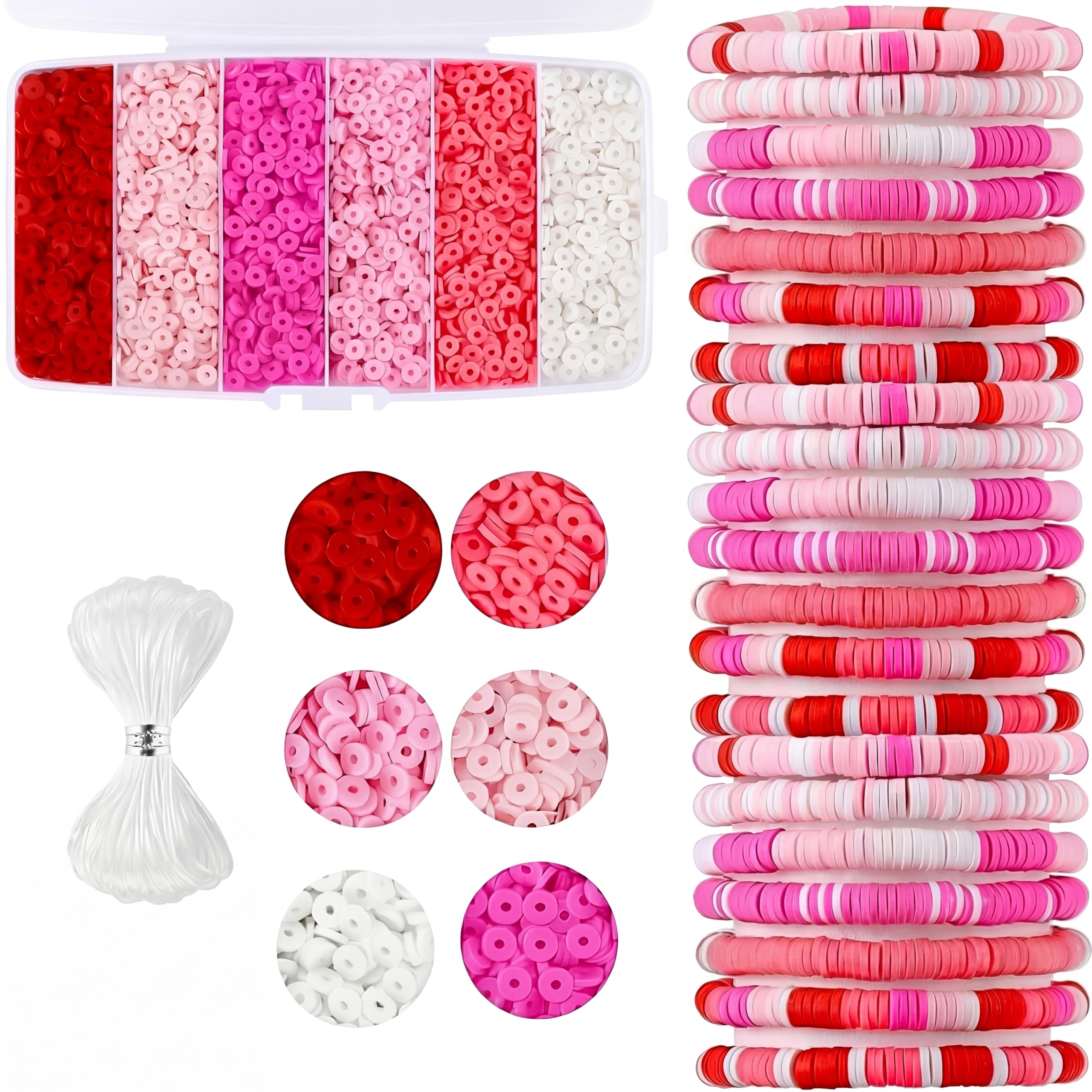 5000 Clay Beads Bracelet Making Kit with Letter Sports Beads Flat Round Bead DIY Friendship Bracelet Gift for Boys Girls Adults (Pink Series(6000pcs))
