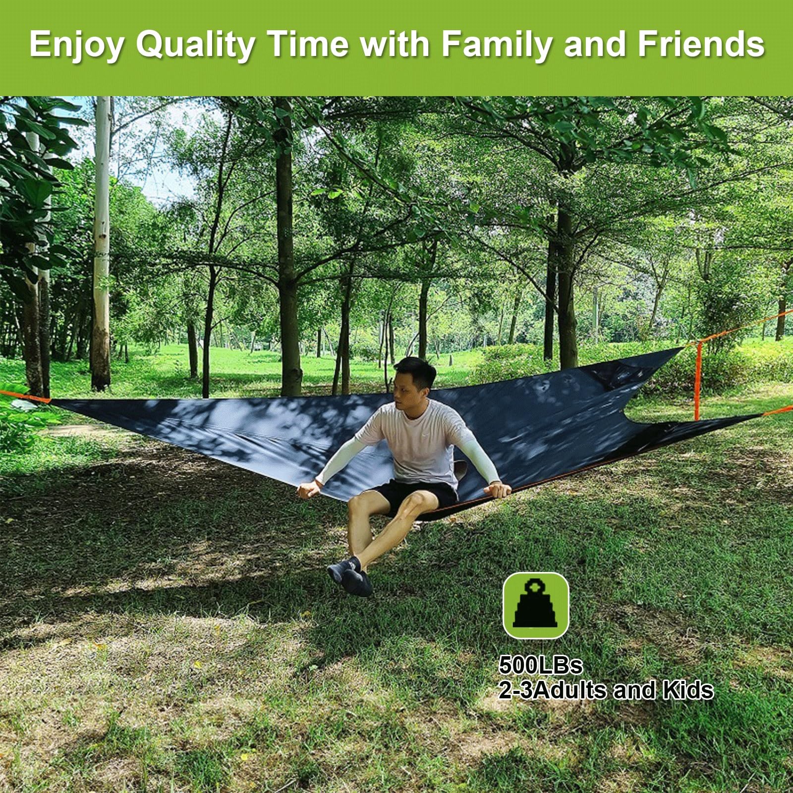 Hamac triangulaire extra large de 4 m pour camping, capacité multi-personnes, design aérien, supporte jusqu'à 226,8 kg
