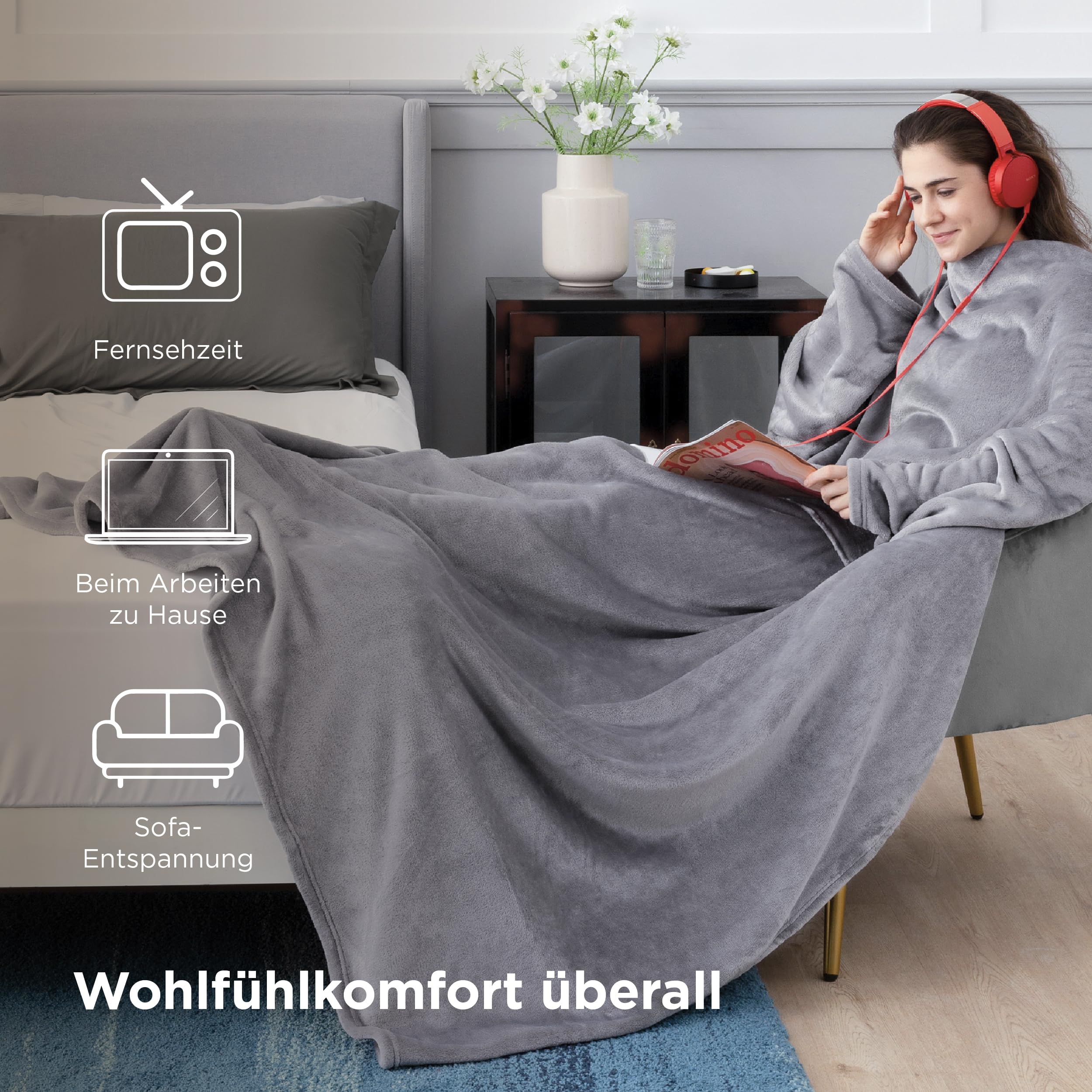BEDSURE Decke mit Ärmeln Kuscheldecke - Weihnachten Geschenke für Frauen und Männer, Warm Ärmeldecke & Sofadecke für Erwachsene, Flauschige Ganzkörperdecke zum anziehen, Tragbare Decke, 150x200cm