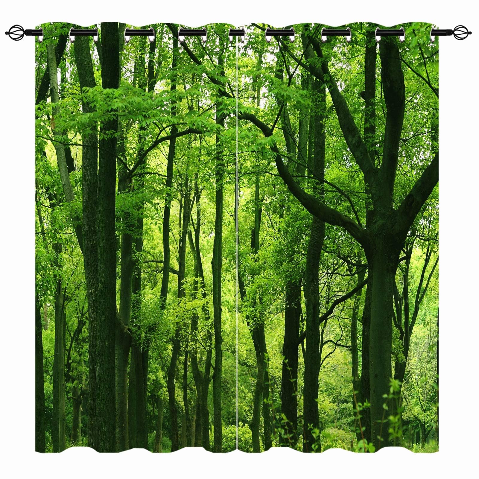 YUANZU Forest Curtains - Nature Fresh Green Leaf Woodland Scene Landscape Scenery Print Pattern Eyelet Blackout Thermal Room Darkening Window Drapes for Bedroom Living Room 2 Panels W140cm x D245cm — image 1