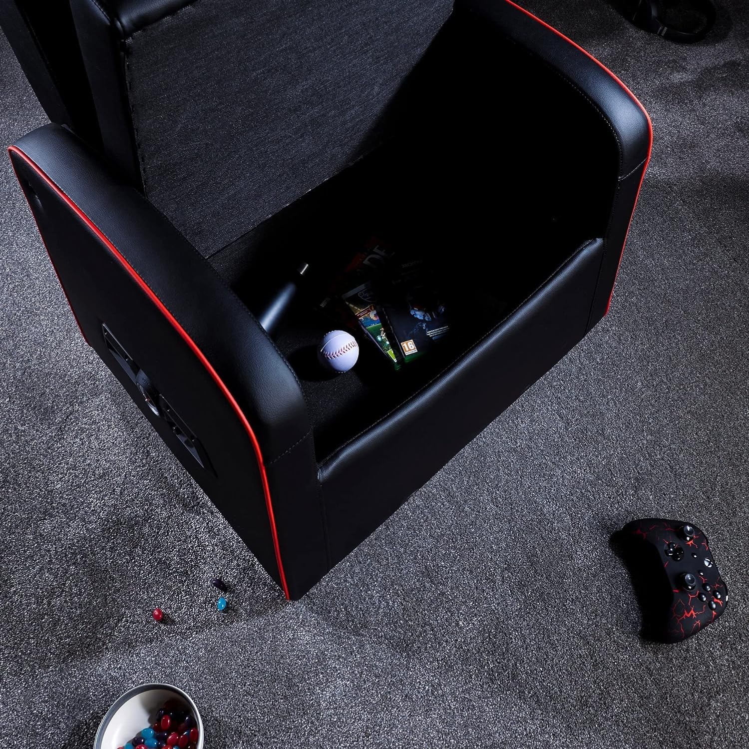 X-Rocker Luxe Ottoman fotel pojedyncze wyściełane siedzisko z głośnikami audio 2.1, sofa ze sztucznej skóry, fotel wypoczynkowy dla dzieci i juniorów, konsola do gier z miejscem do przechowywania PS,