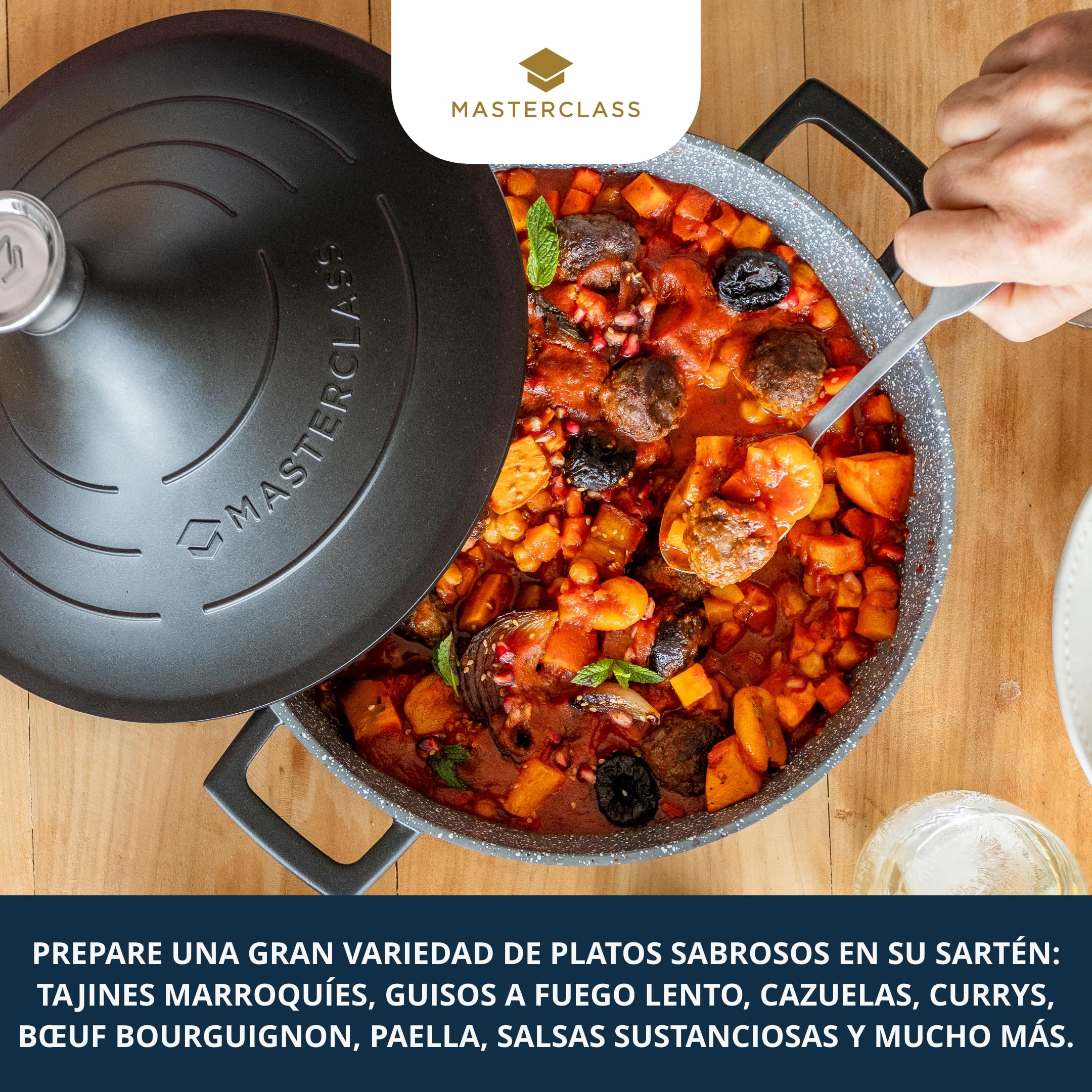 MasterClass Cast Aluminium Tagine Dish with Self-Basting Cone Lid, 4L Non-Stick Round Casserole, Induction Hob to Oven Cookware, Dishwasher Safe, Oven Safe, 28cm, Black