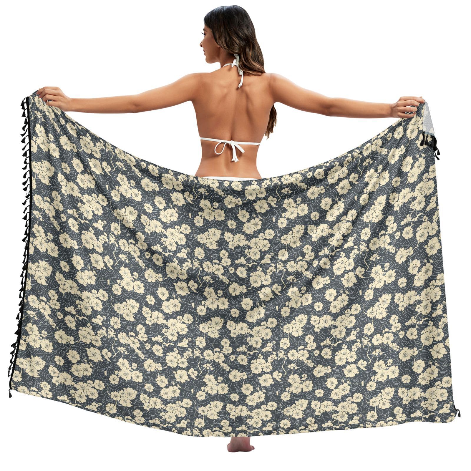 Traje de baño con estampado floral japonés oculta imperfecciones con su falda de playa fluida 8