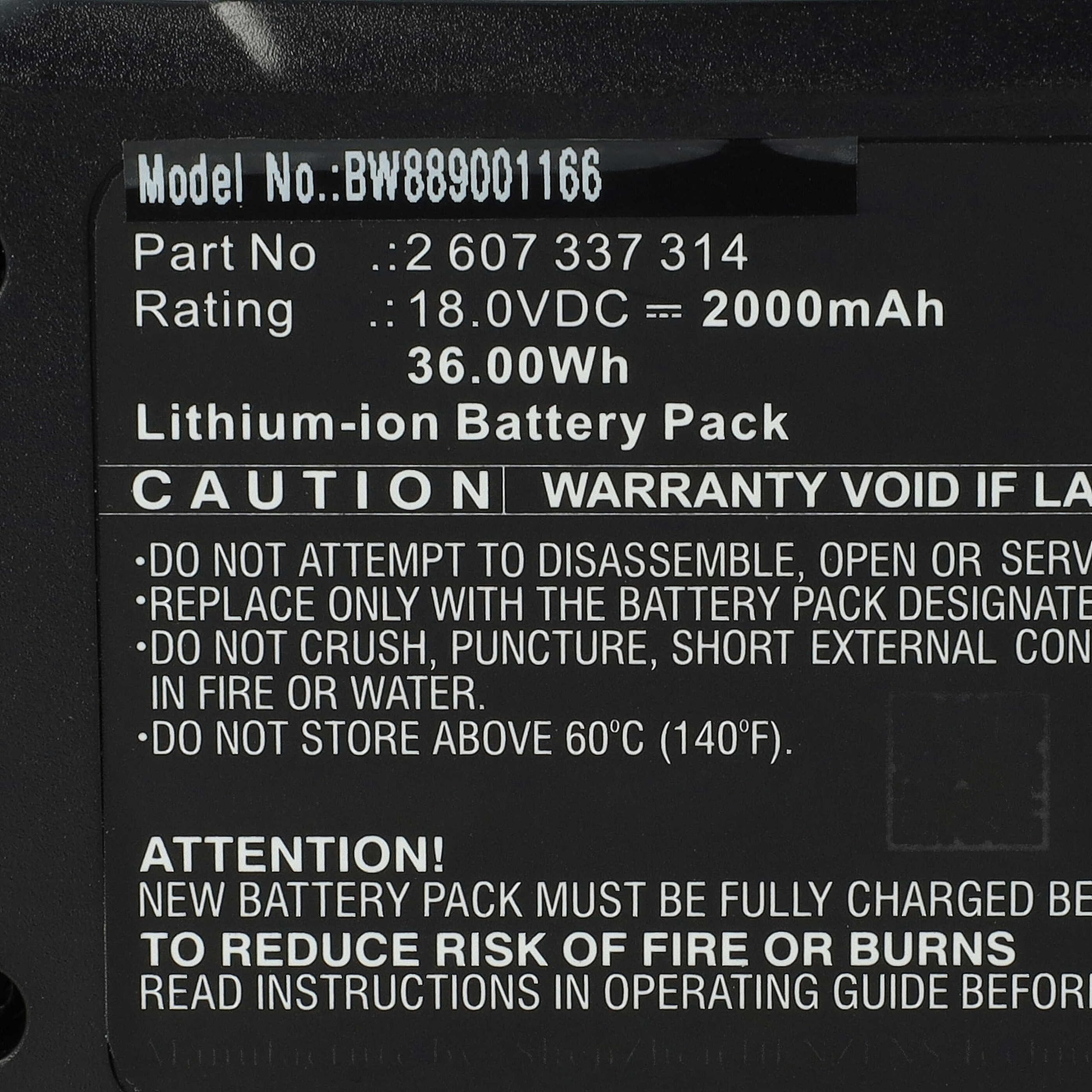 vhbw Batería Compatible con Bosch Universal Pump 18V, UniversalImpact 18V-60 Herramienta, Herramientas de jardín, aspiradora (2000 mAh, Li-Ion, 18 V)