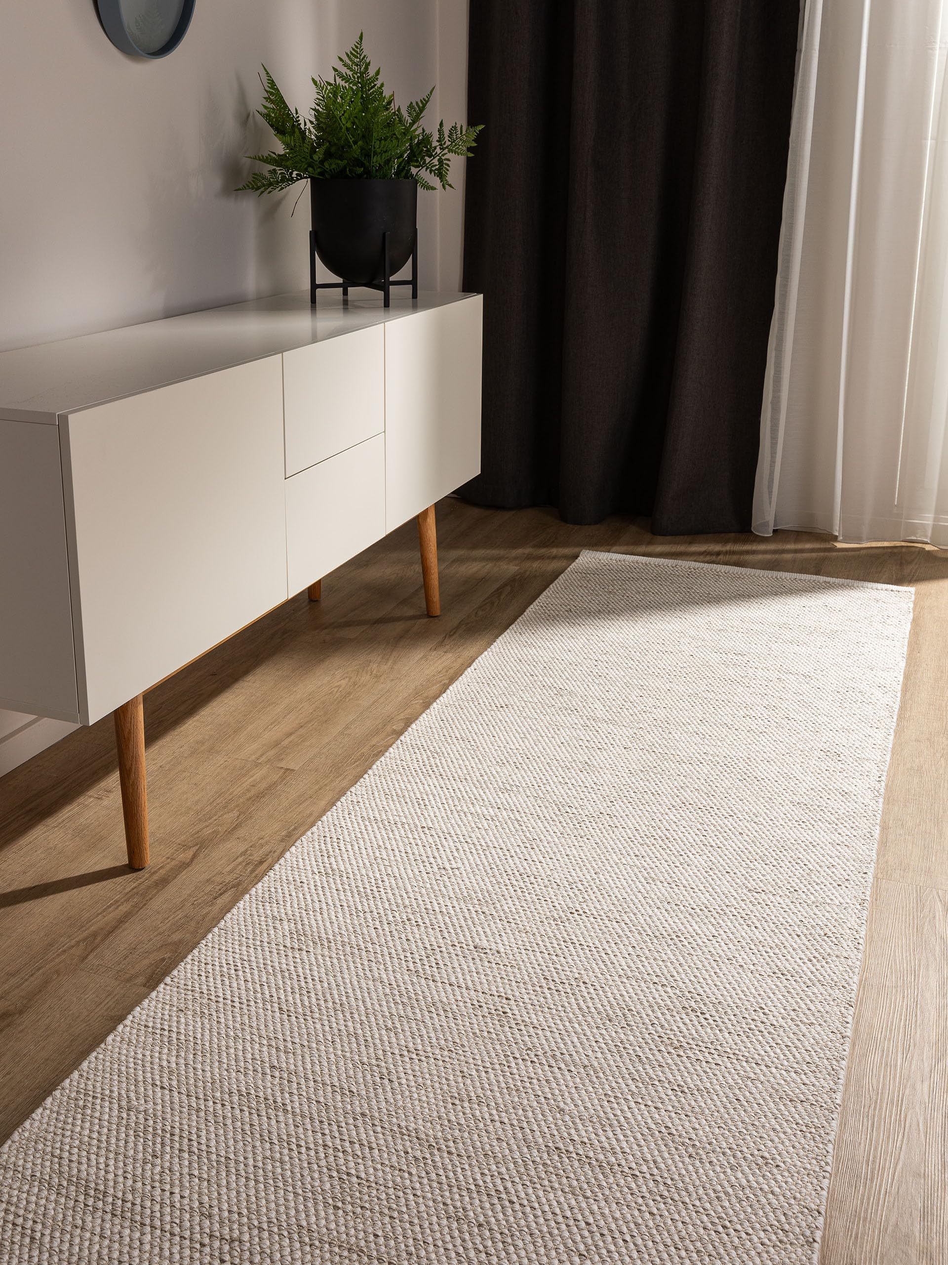 benuta Alfombra básica de algodón Ron, 100 % algodón, alfombra de pasillo y en estilo: liso, minimalista, natural, fácil de limpiar, para salón, dormitorio, crema, 70 x 200 cm