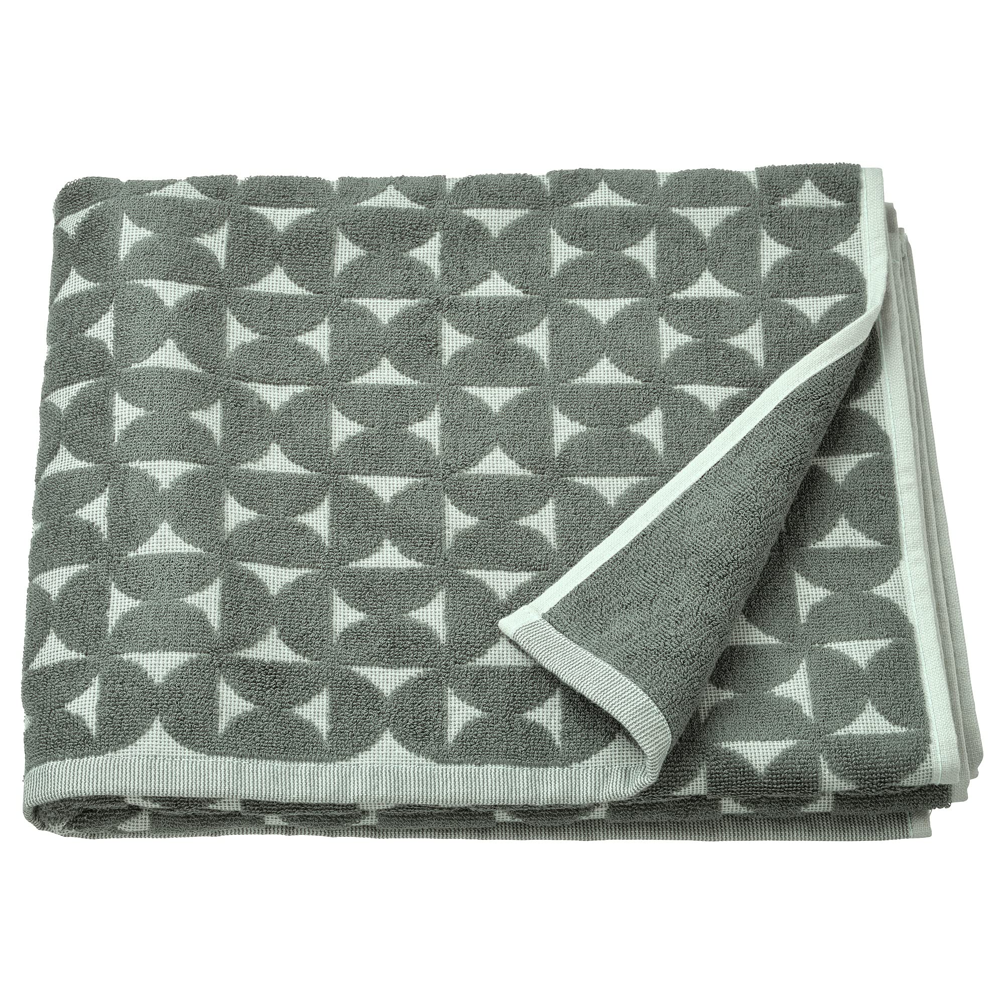 Serviette de bain Ikea ÄNGSNEJLIKA gris et vert en format 70 x 140 cm