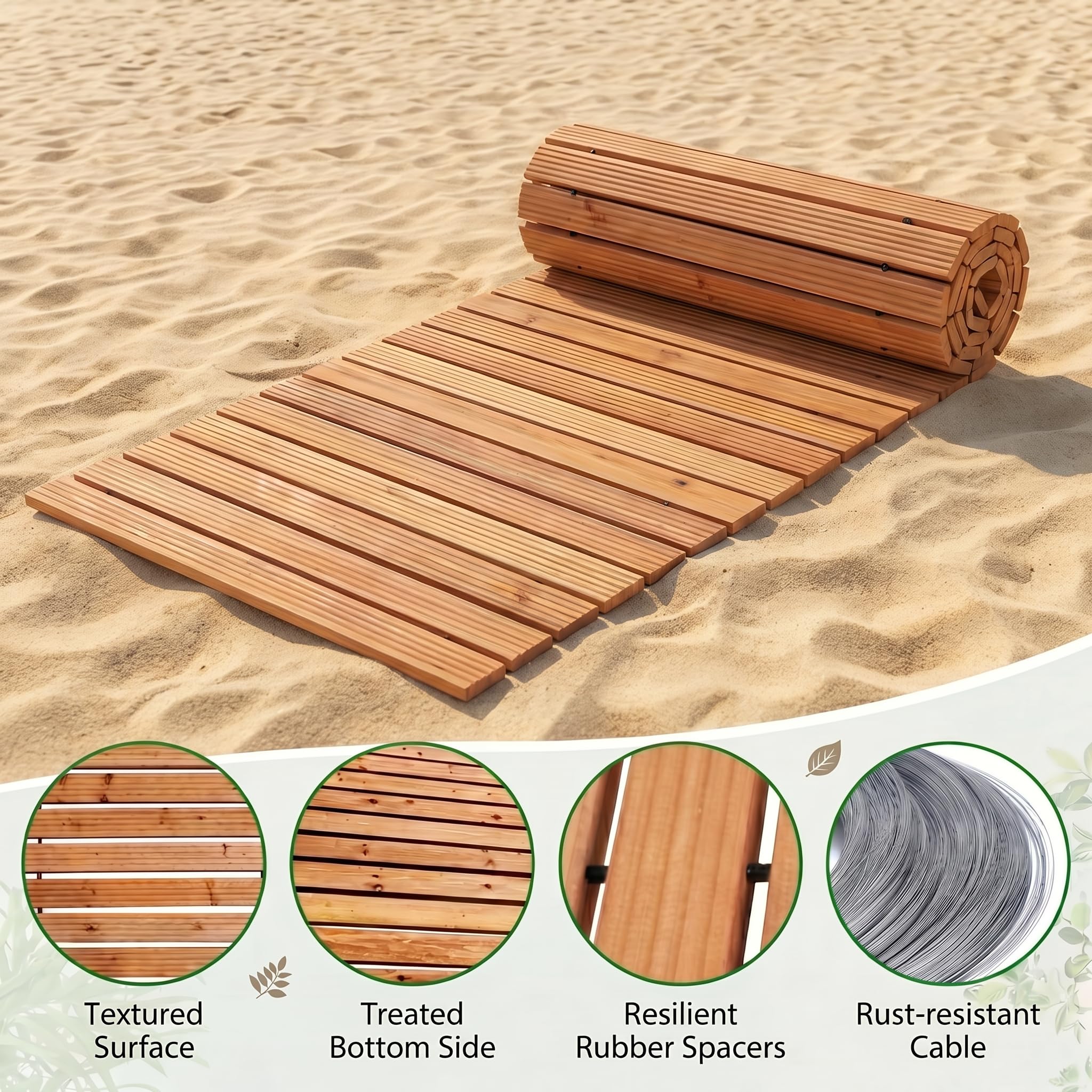 HOMASIS Passerella per Giardino Arrotolabile, Sentiero da Prato in Legno di Abete a Doghe Resistente, Percorso con Superficie Antiscivolo da Esterno per Cortile e Spiaggia (242 x 55 x 1,5 cm,Naturale)