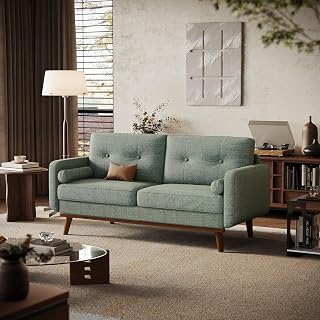 Garvee 65 Inch Loveseat Sofa, Mid Century Modern Love Seat Couch, Button Tufted Upholstery with Wood Legs for Living Room Bedroom Office