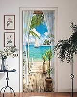 Vista 12 de FLFK Adhesivo mural para puerta, playa, despegar y pegar, tamaño combinado 30.3 x 78.7 pulgadas, dividido en 2 piezas