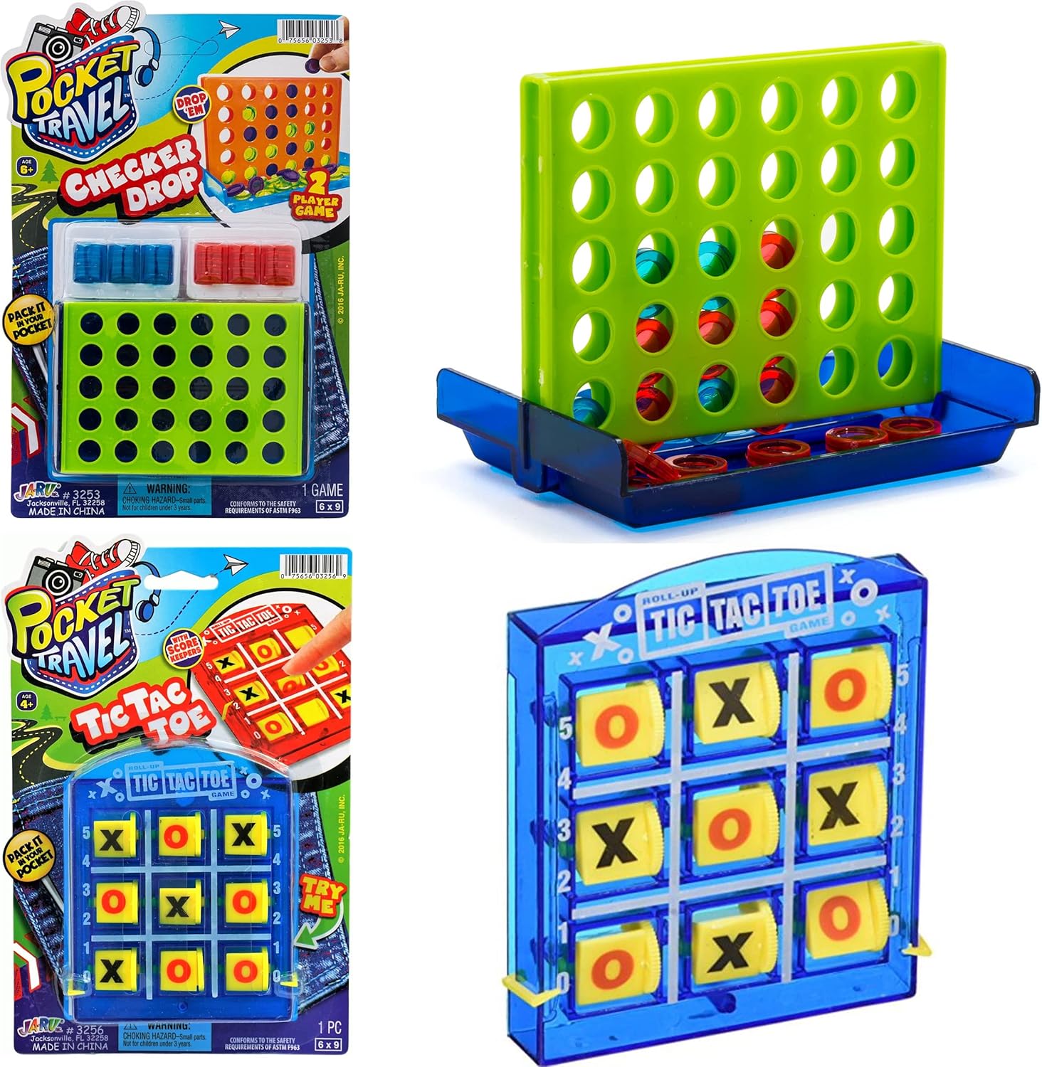 Checkers Drop & Tic Tac Toe Travel Portable Pocket Board