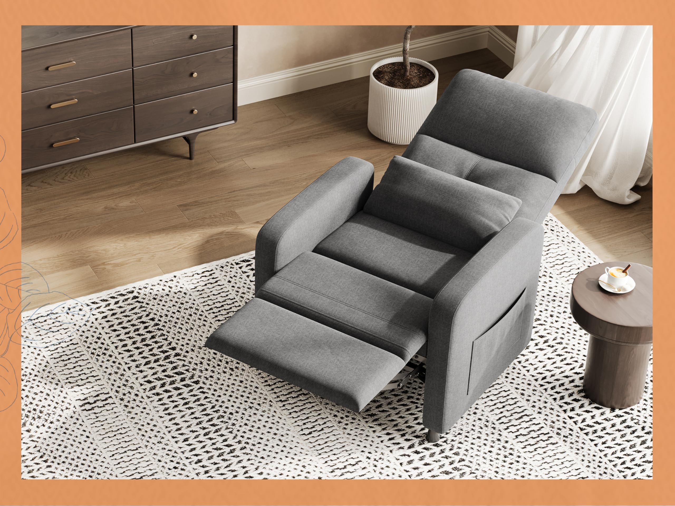 Sillón Eléctrico Reclinable con Masaje y Calor, Asiento de Lino con Mando, Respaldo y Reposapiés Ajustables 165°, Puerto USB, Soporte Lumbar para Salón