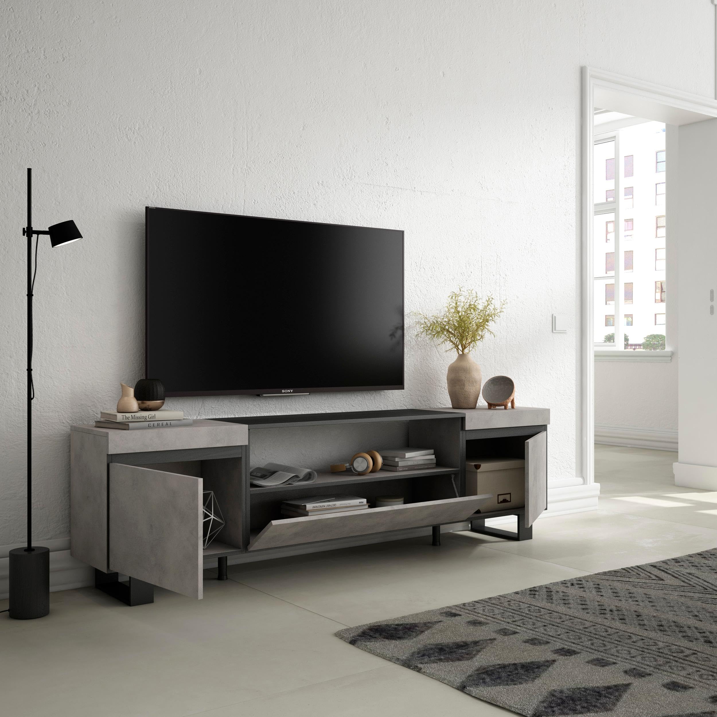 Skraut Home | Mueble TV | Televisión | Muebles de salón, almacenaje | 200x57x35cm | para TV hasta 80" | Diseño Industrial | Estilo Moderno | Cemento